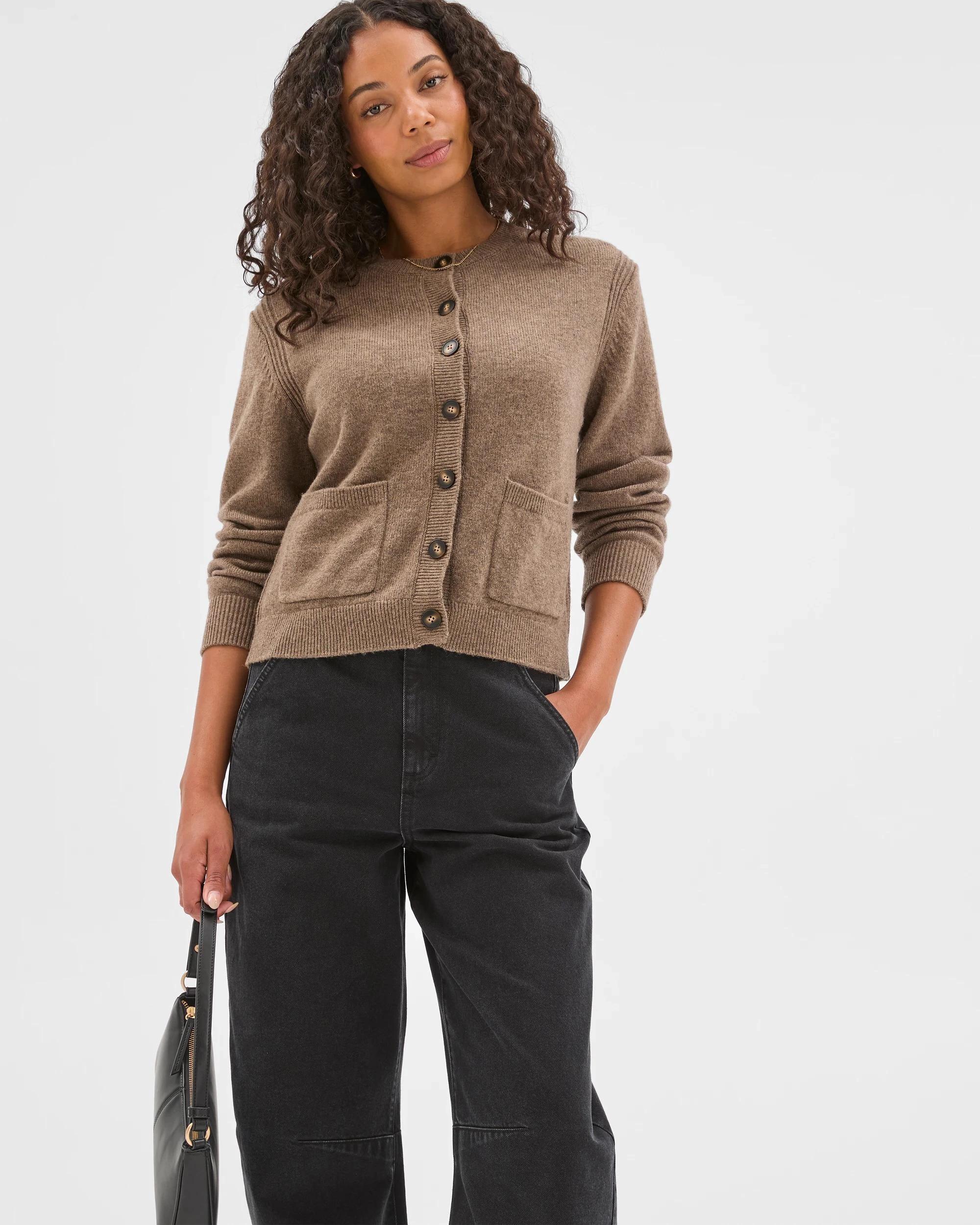 2 Target Woman Australian Lambswool Cardigan DARK TAUPE, 2 of 7