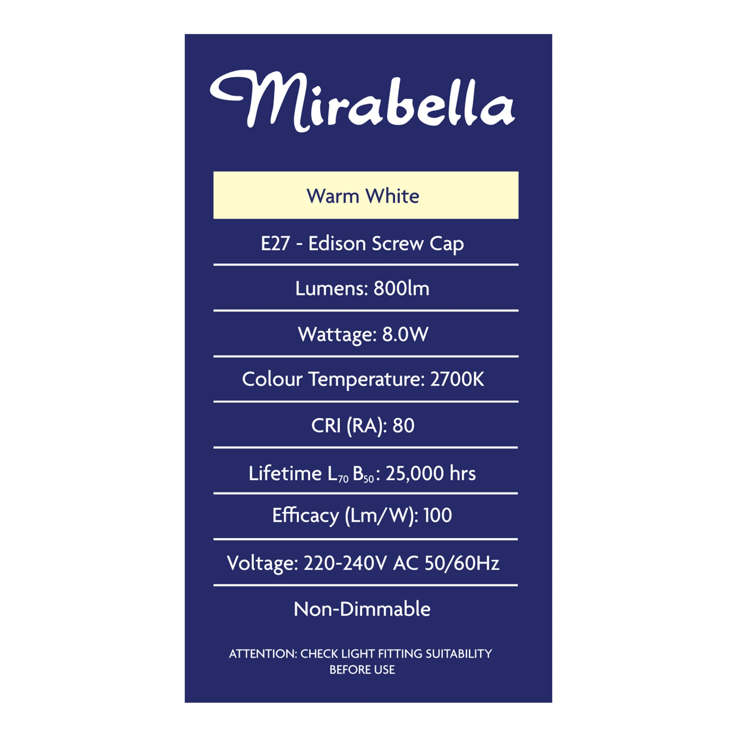 3 2 Pack I004005 Mirabella LED GLS ES 8W 800 Lumen - Warm White, 3 of 6