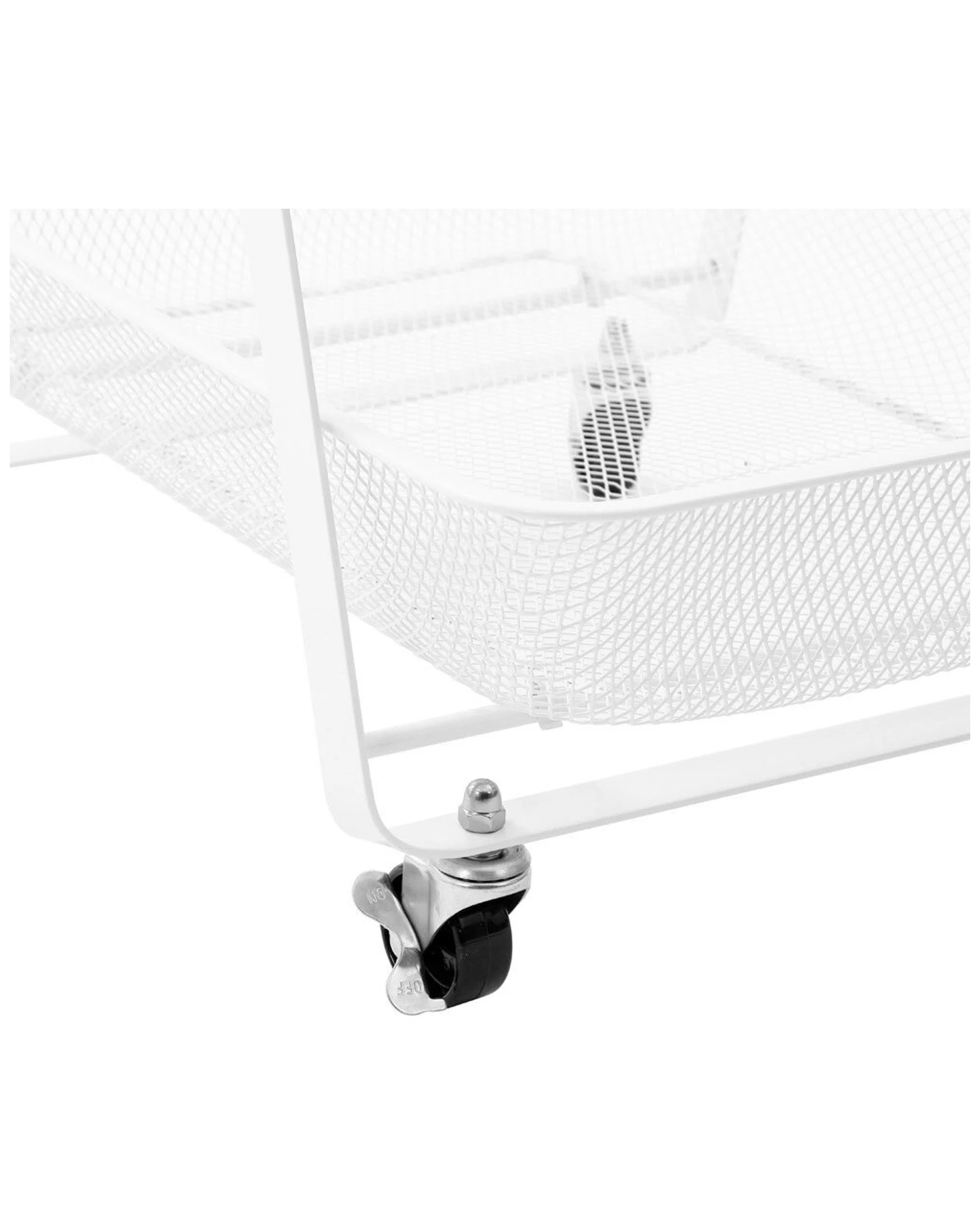 5 Boxsweden 3 Tier Mesh Storage Trolley With Wheels And Wooden Handle - 85cm
 - White, 5 of 5