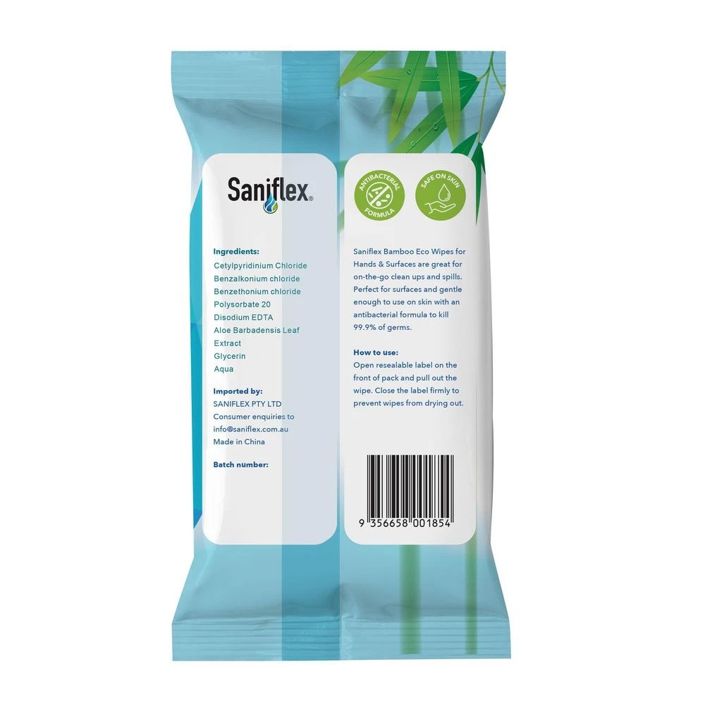 2 Saniflex Bamboo Antibacterial Hand and Surface Wipes 40 Pack, 2 of 2