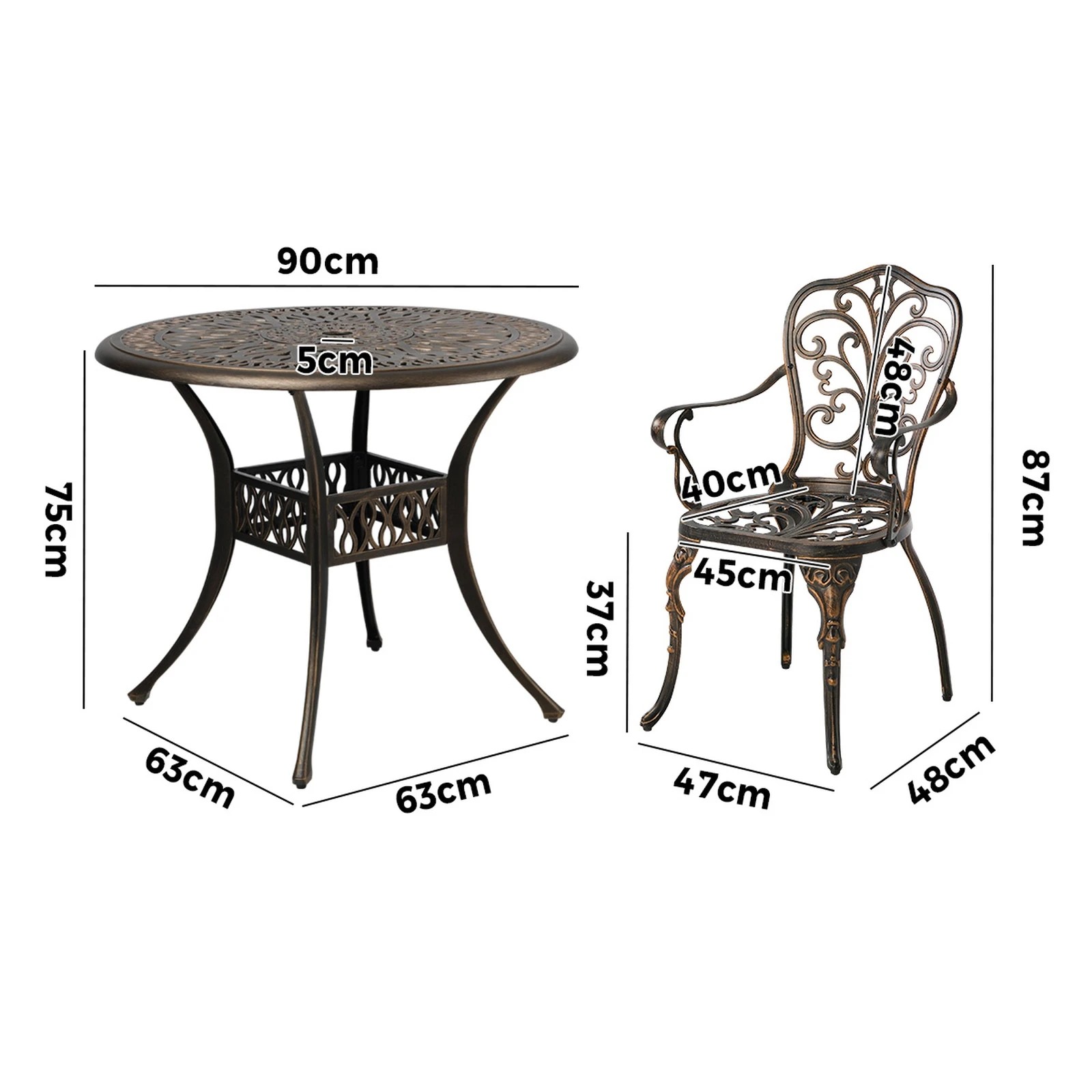 2 Livsip 5 Piece Outdoor Patio Set Table Chairs Bistro Cast Aluminium Furniture - Bronze, 2 of 7