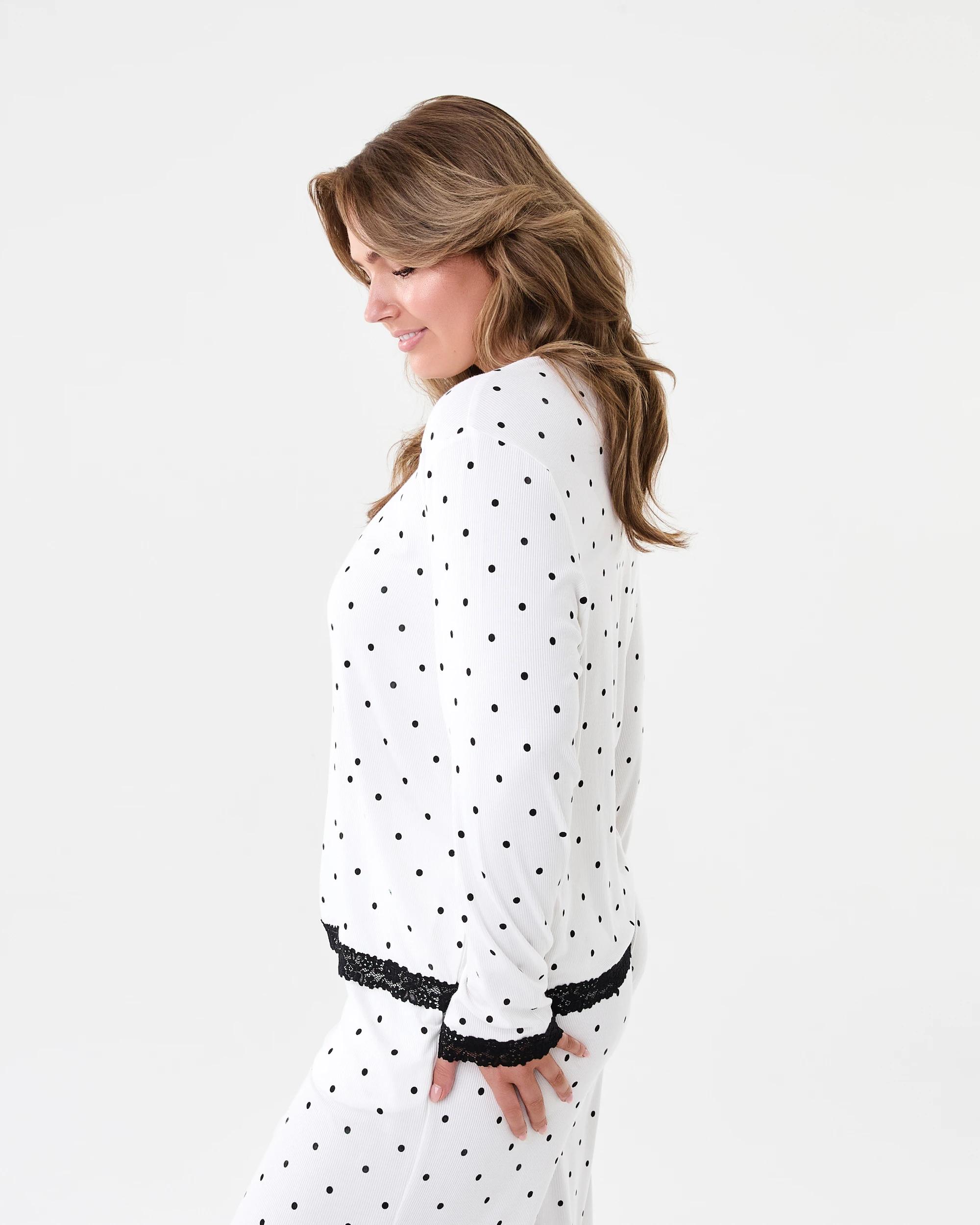 2 Rib Lace Trim Top Dots White, 2 of 5