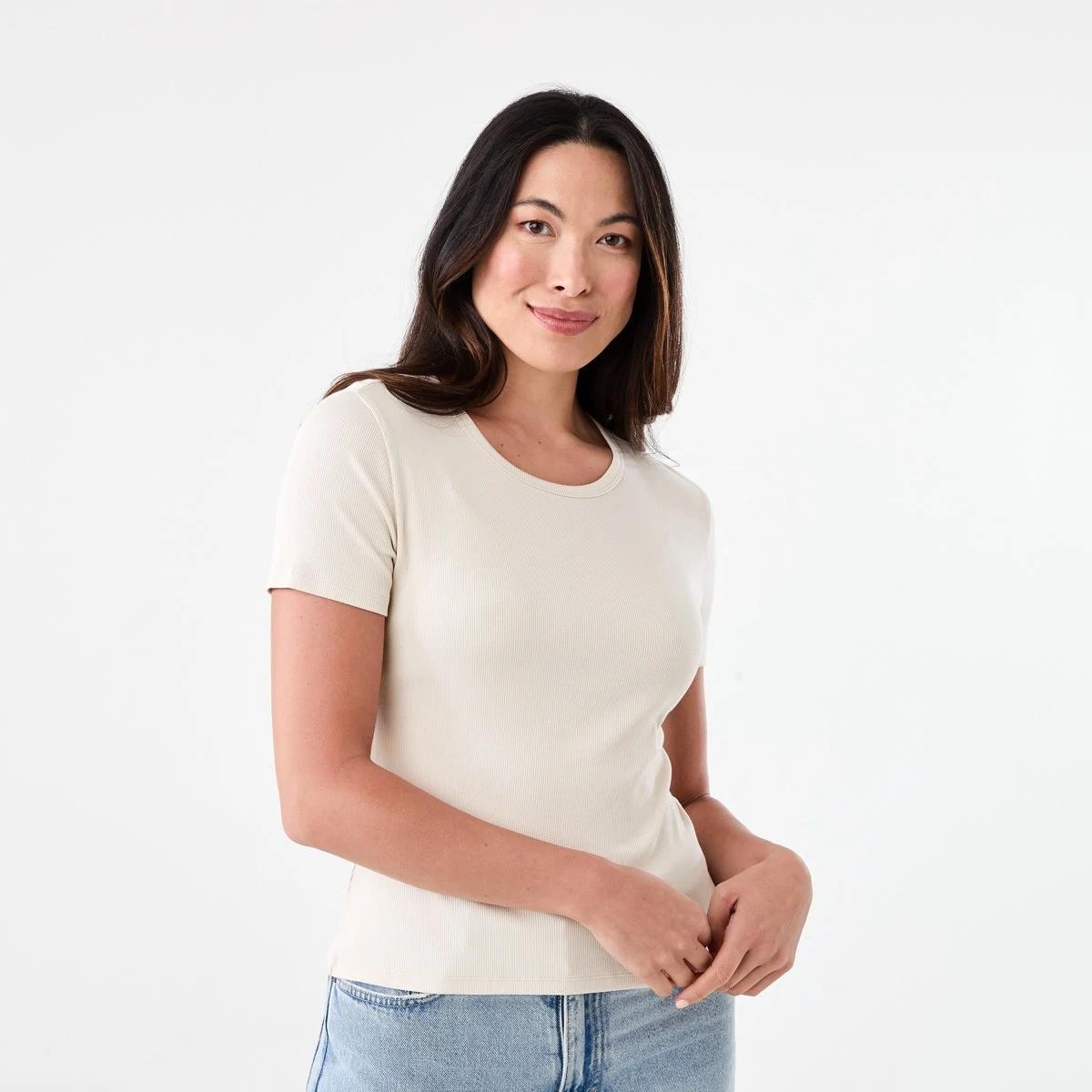 1 Short Sleeve Rib Crew Neck T-shirt NATURAL BEIGE, 1 of 5