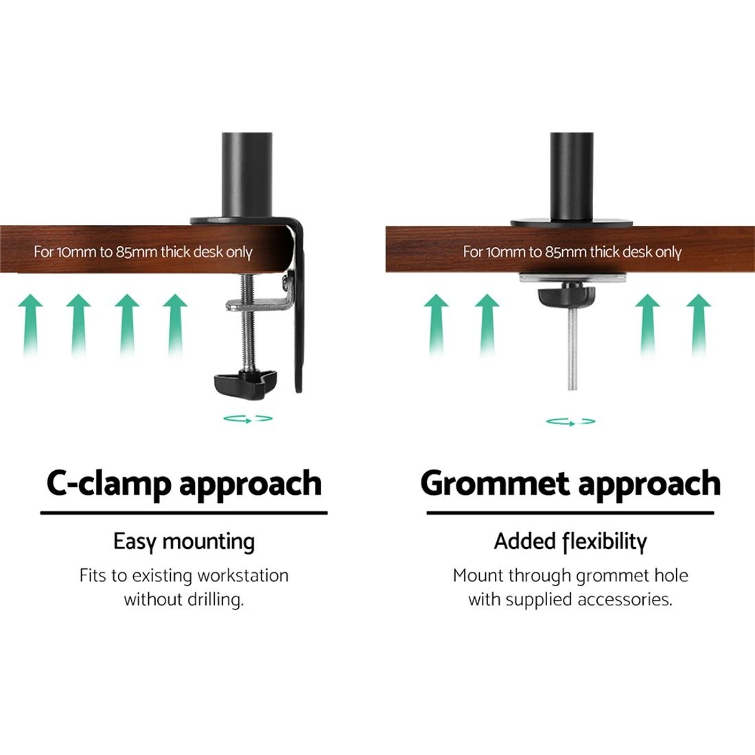 6 Artiss Monitor Arm Dual Desk Mount Screen Bracket Holder - Black, 6 of 8