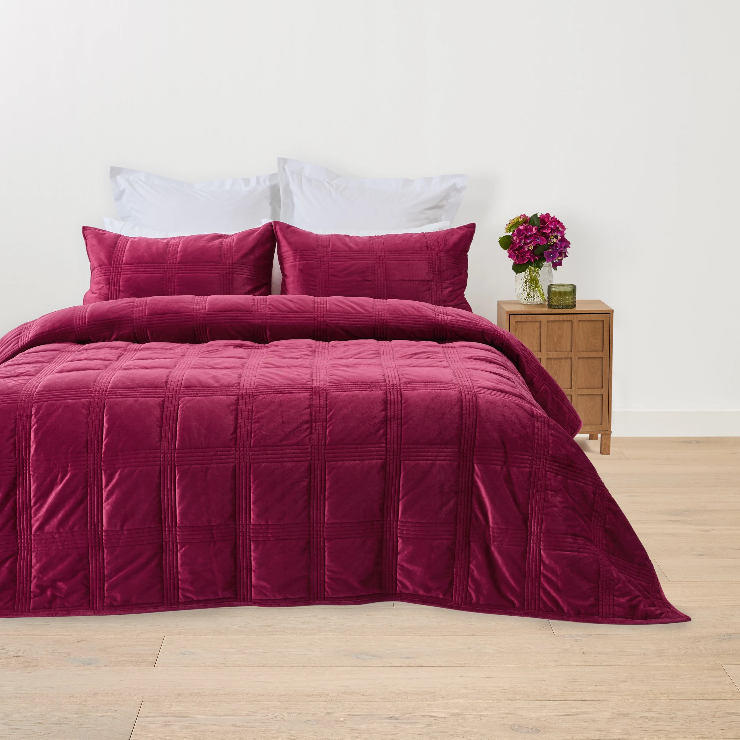 1 Velvet Reversible Coverlet Set - Queen/ King Bed, Berry, 1 of 8