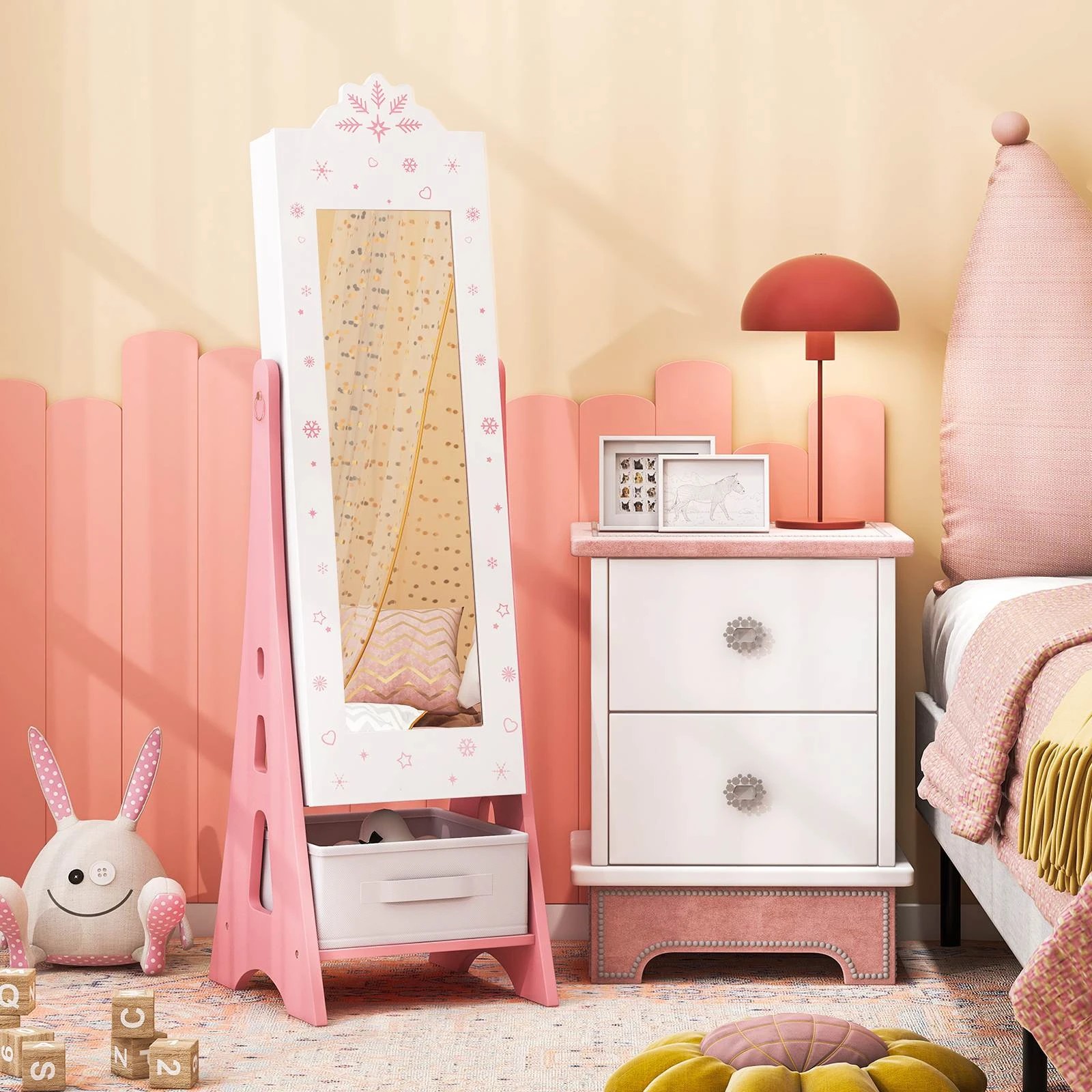 1 Costway Jewelry Armoire Cabinet Free-Standing Mirror - Pink, 1 of 2