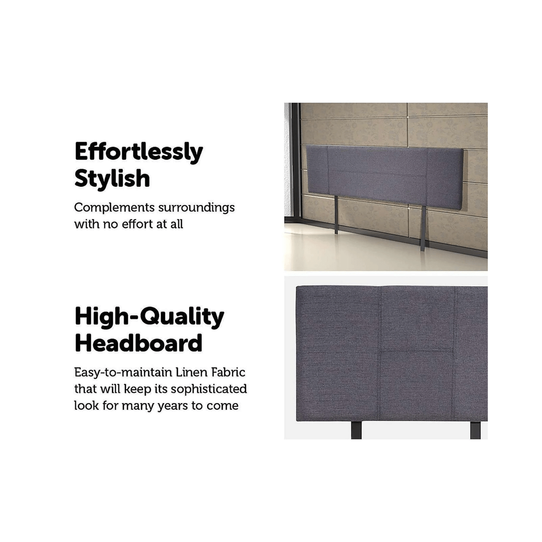 3 Palermo Linen Fabric Stitched Bedhead — Adjustable Height, Multiple Sizes (Beige)
 - beige, 3 of 4