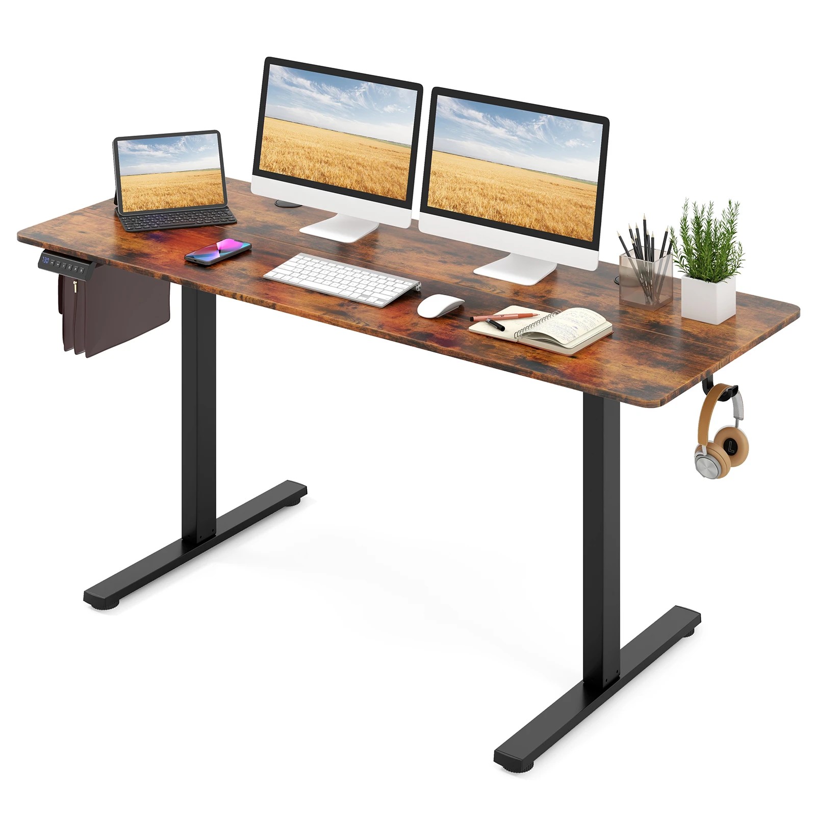 3 Costway 1.6M Adjustable Electric Standing Desk Sit Stand Desk w/Control Panel - Brown, 3 of 3