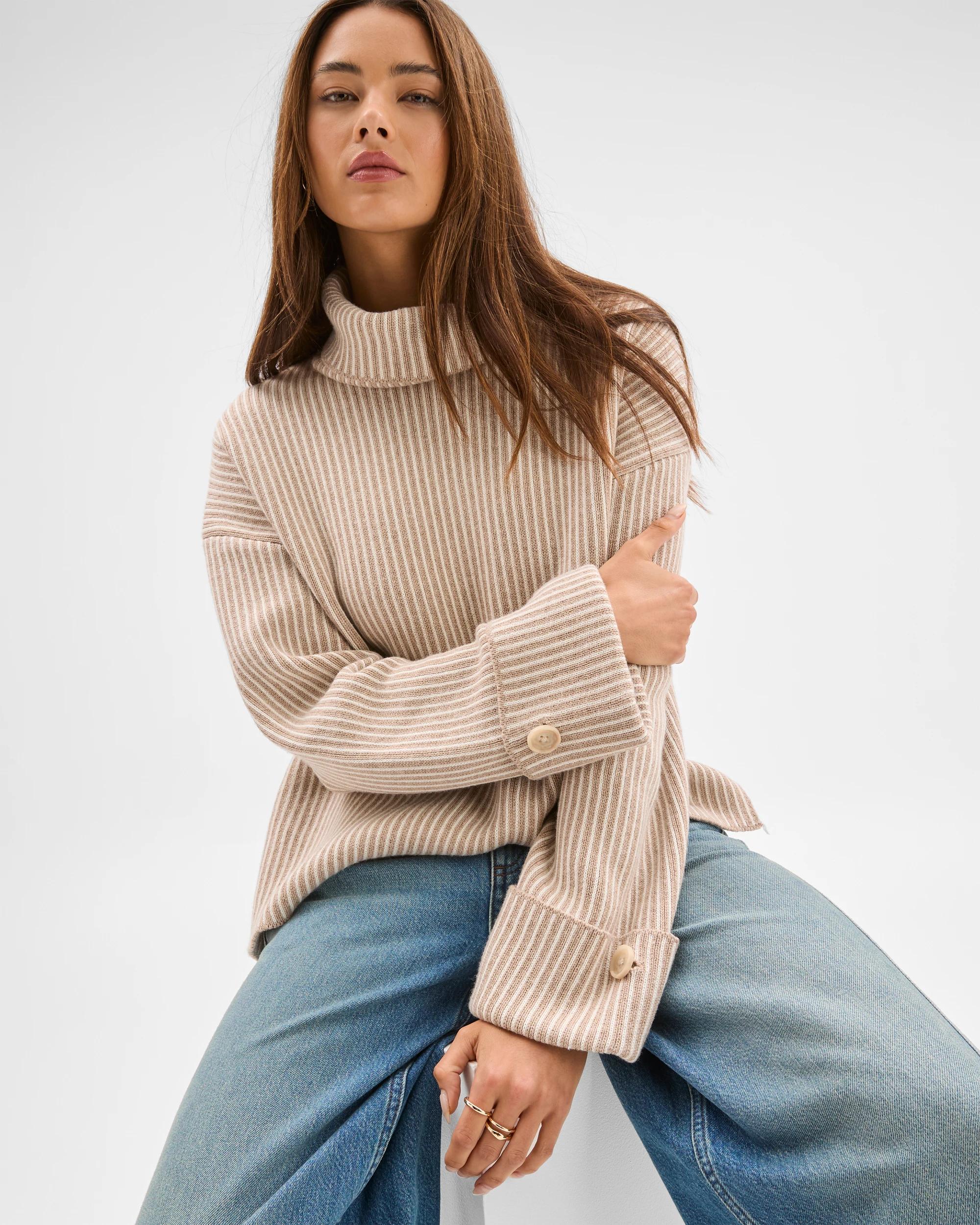 1 Lily Loves High Neck Rib Jumper LIGHT CREAM, 1 of 5