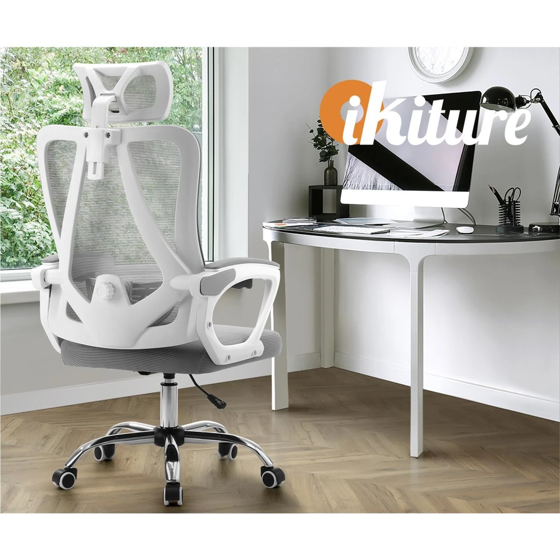 8 Oikiture Mesh Office Chair Adjustable Lumbar Support Reclining
 - White, 8 of 10