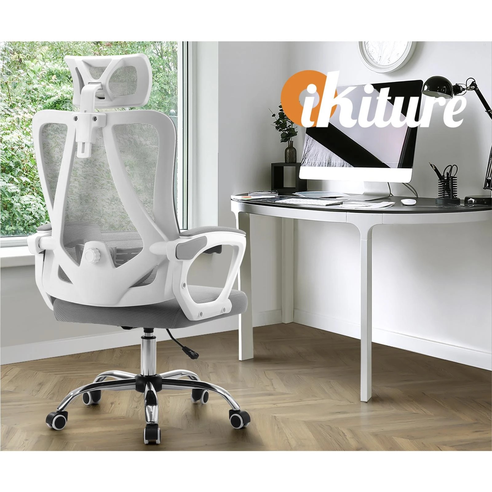 8 Oikiture Mesh Office Chair Adjustable Lumbar Support Reclining
 - White, 8 of 10
