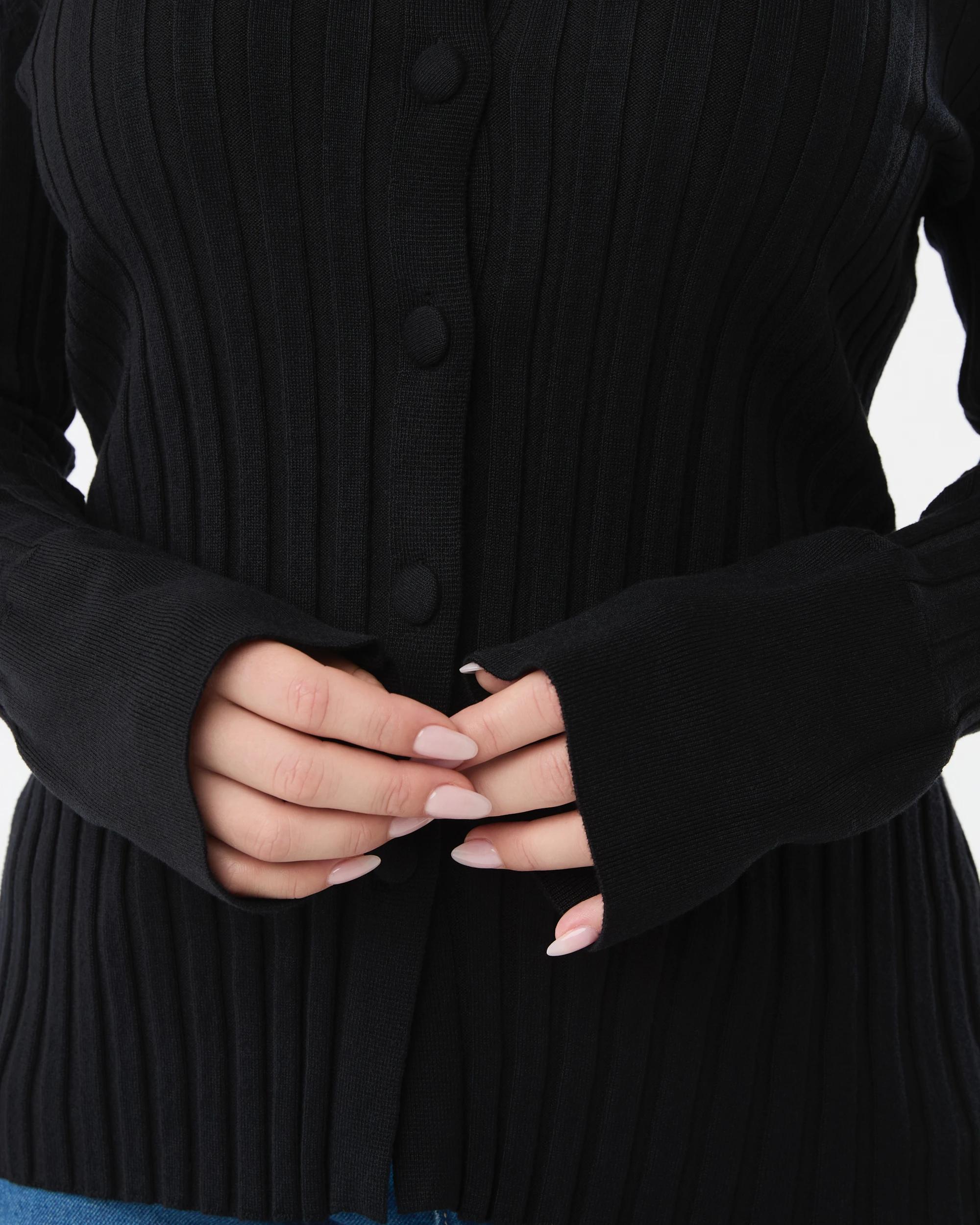 6 Long Sleeve Button Through Polo Shirt Black, 6 of 6