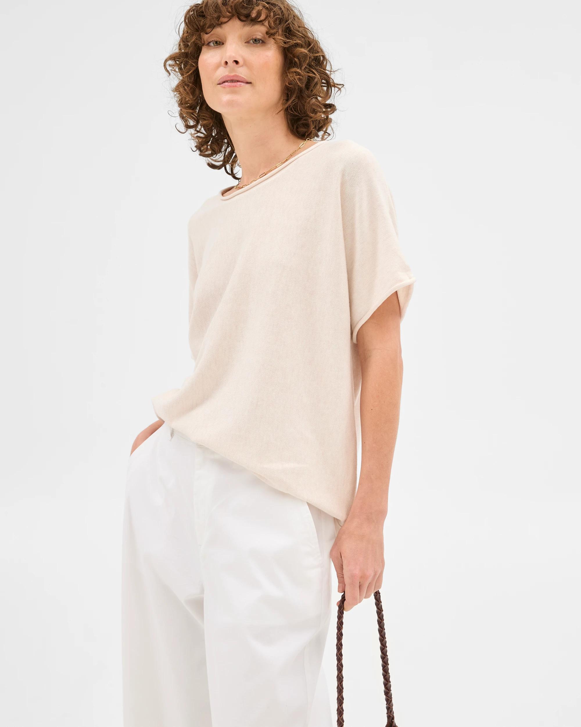 2 Target Australian Cotton Blend Rolled Knit T-shirt OATMEAL MARLE, 2 of 6