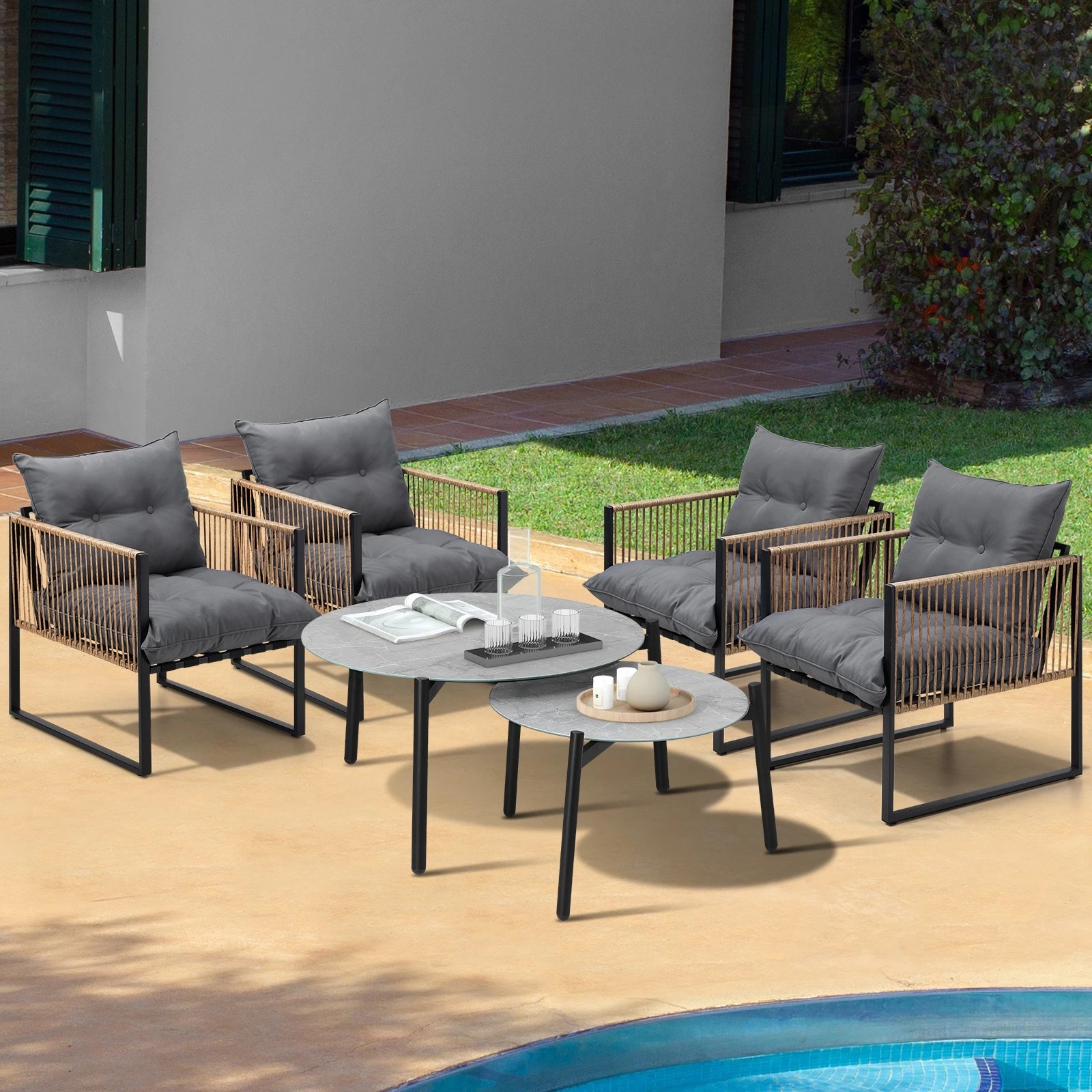 2 Livsip Outdoor Patio Setting Furniture Grey Coffee Table Set Rattan Chairs 6pcs
 - Multi, 2 of 10