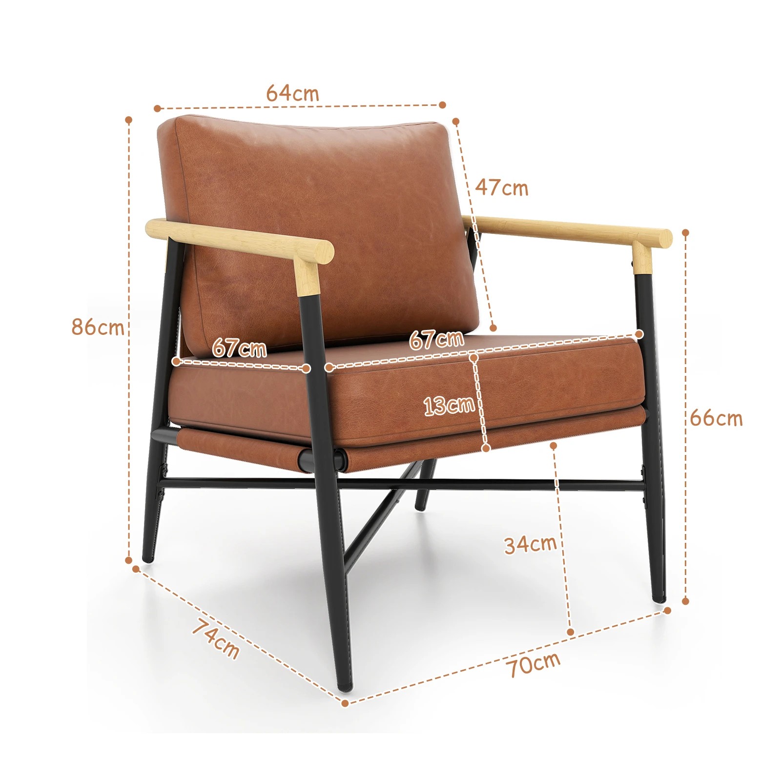 5 Costway Accent Chair PU Leather Armchair Modern Upholstered Reading Chair Makeup Seat - Brown, 5 of 5