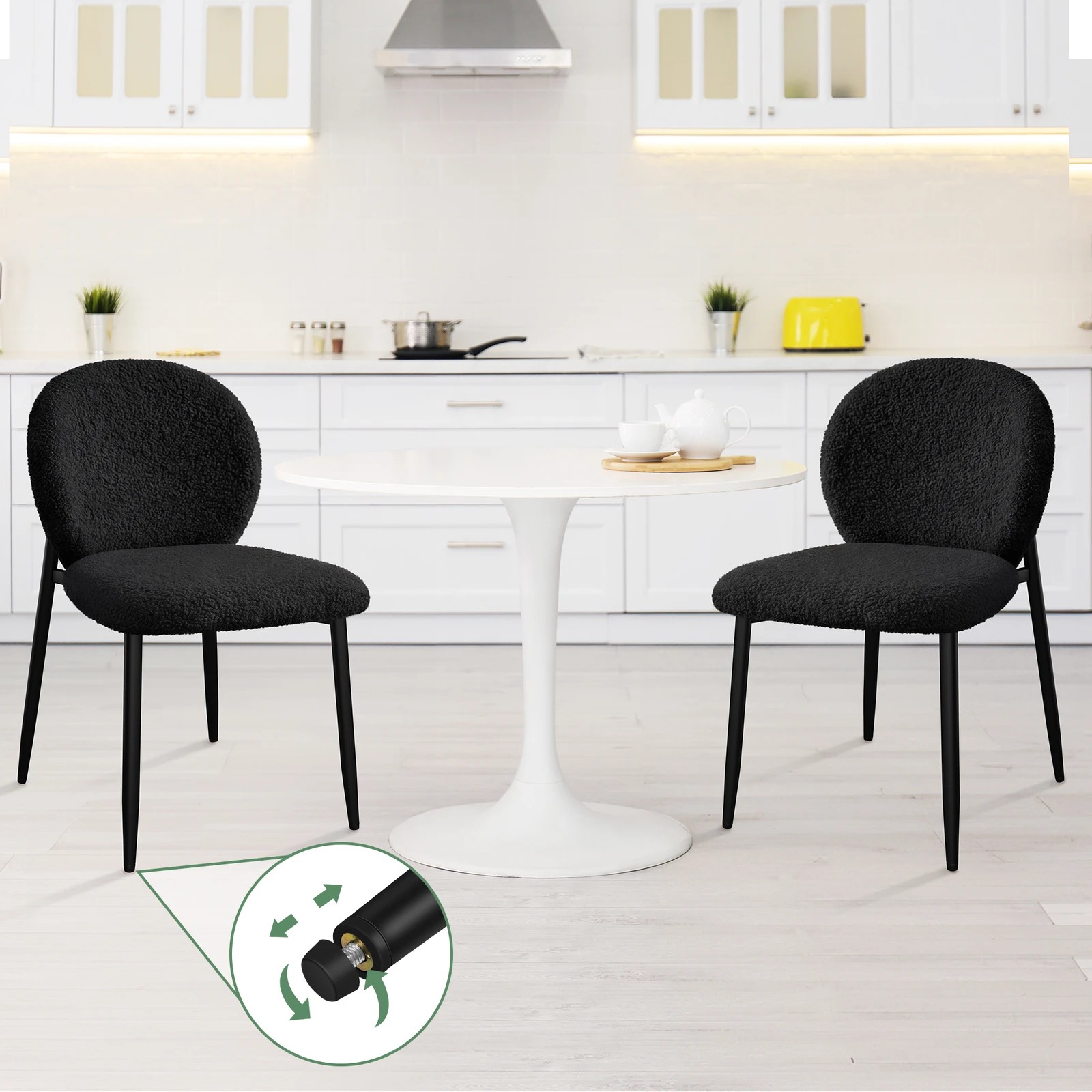 5 Alfordson 4x Dining Chairs Cafe Kitchen Lounge Curved Wooden Back Sherpa - Black, 5 of 10