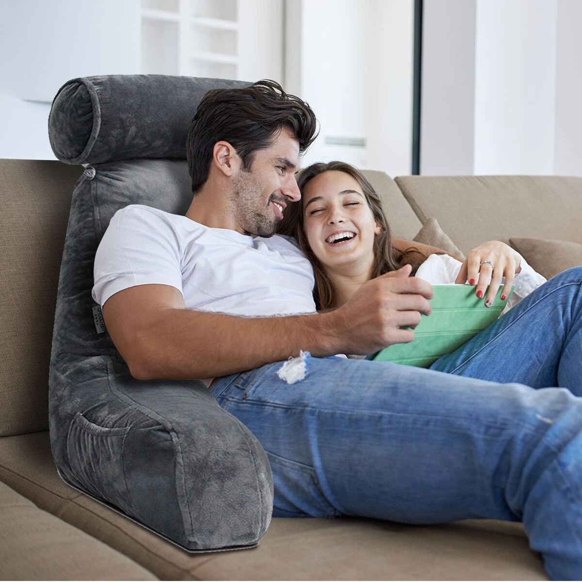 4 Ausway Bed Reading Pillow Husband Cushion Backrest - Grey, 4 of 5