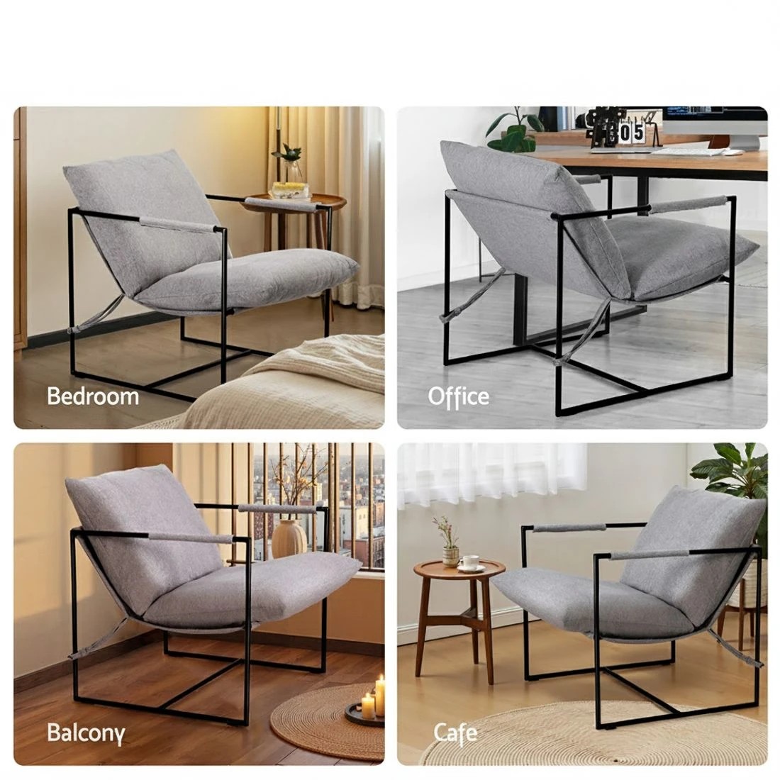6 Artiss Armchair Lounge Chair Sling - Grey, 6 of 7