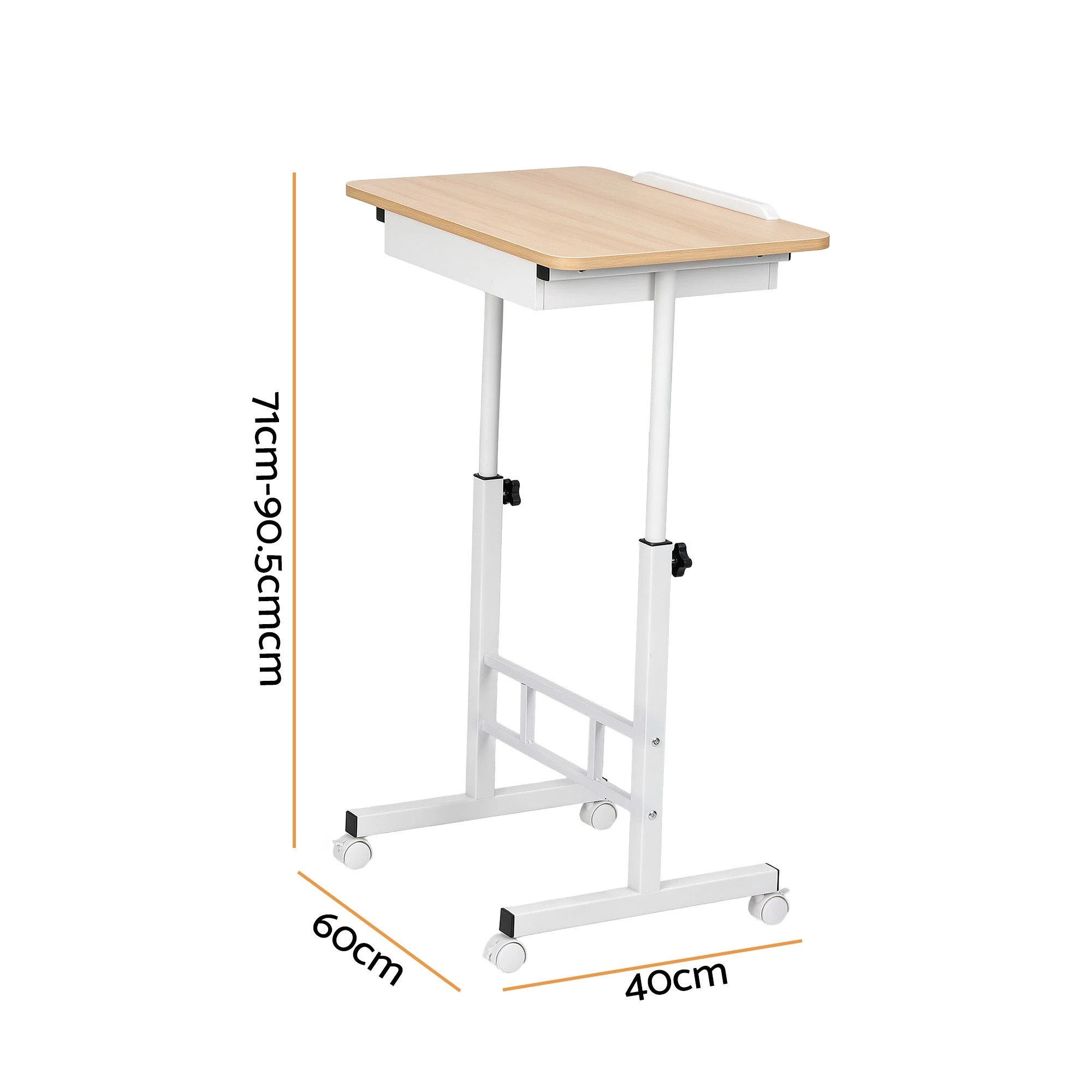 2 Artiss Adjustable Laptop Desk Mobile Bedside Table Hidden Storage Wood - Natural, 2 of 10