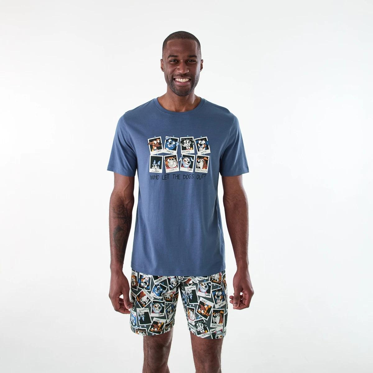 1 Short Sleeve Knit Top and Shorts Pyjama Set Dogs Out, 1 of 8