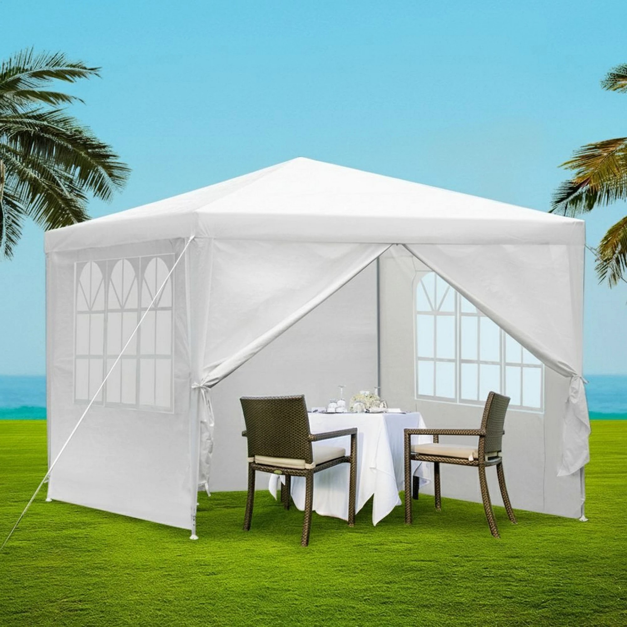 2 Instahut Gazebo  Marquee Wedding Party Tent Outdoor Camping Side Wall - White, 2 of 7