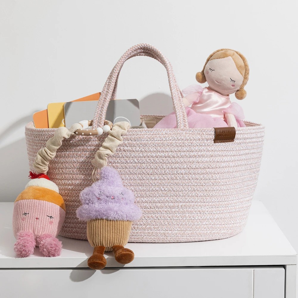 3 Living Textiles Pink Cotton Rope Baby Nappy Caddy, 3 of 4