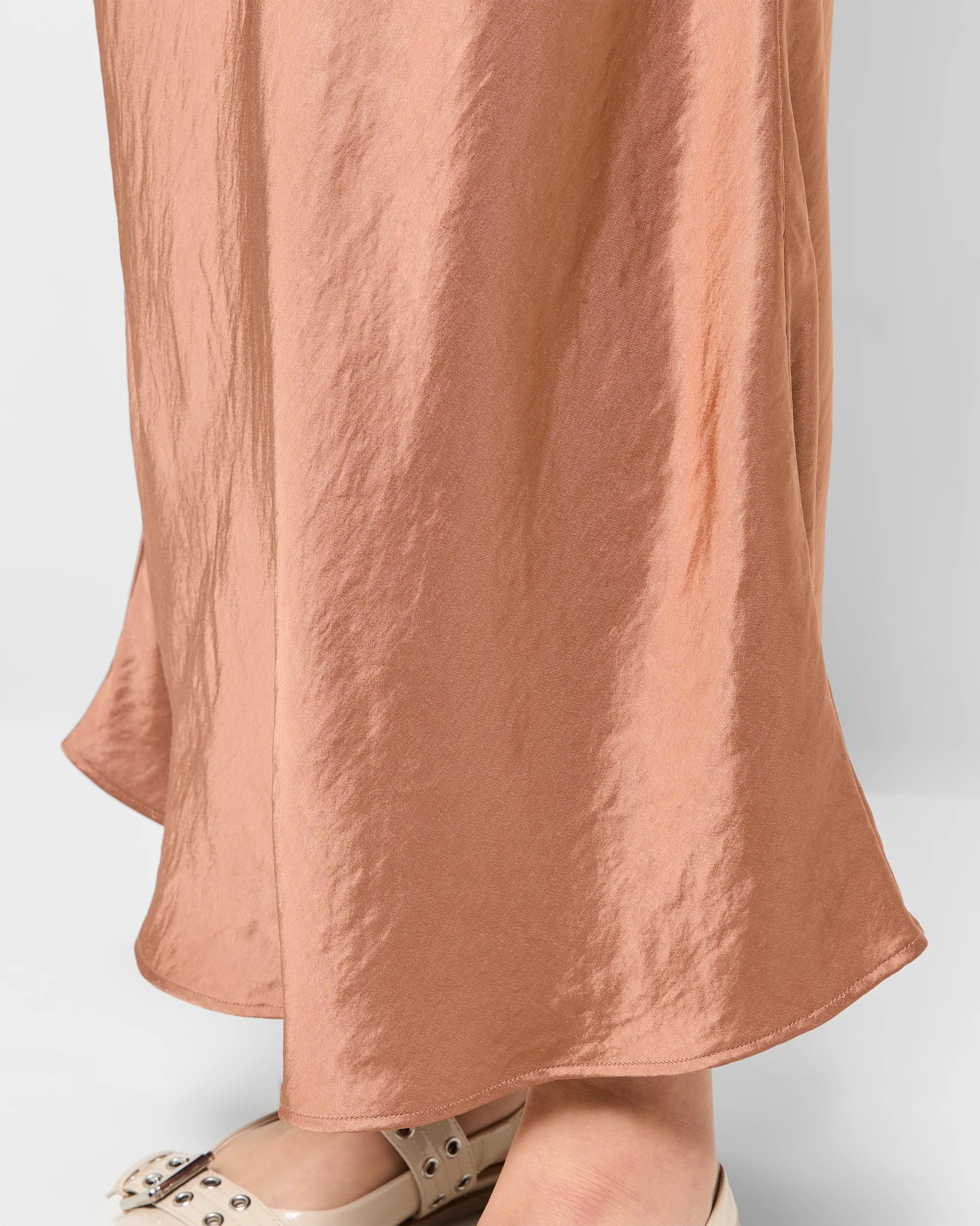 5 Crushed Satin Midi Skirt - Preview TAWNY BROWN, 5 of 5