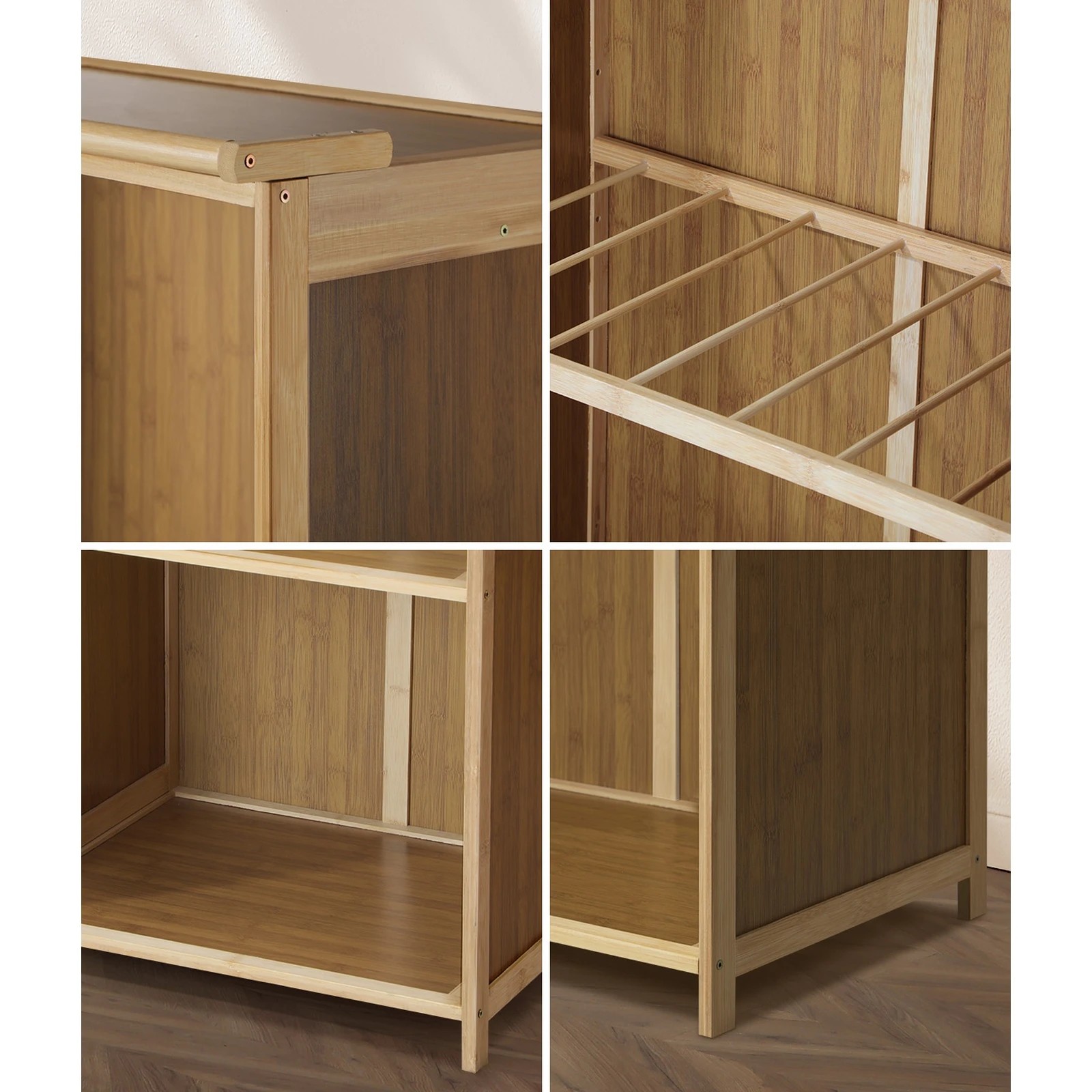 4 Oikiture Open Wardrobe Shelf Unit Clothes Storage 5 Shelves Hanging Rail
 - natural, 4 of 10