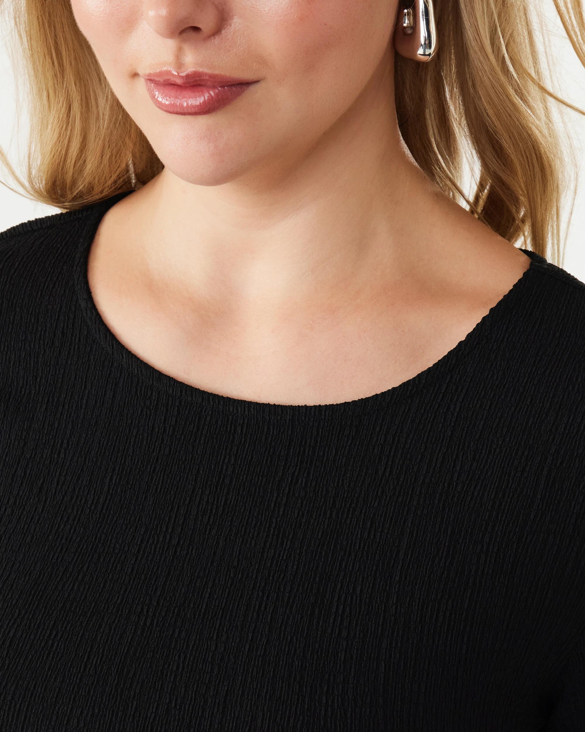 6 Long Sleeve Asymmetrical Lace Trim Top Black, 6 of 8