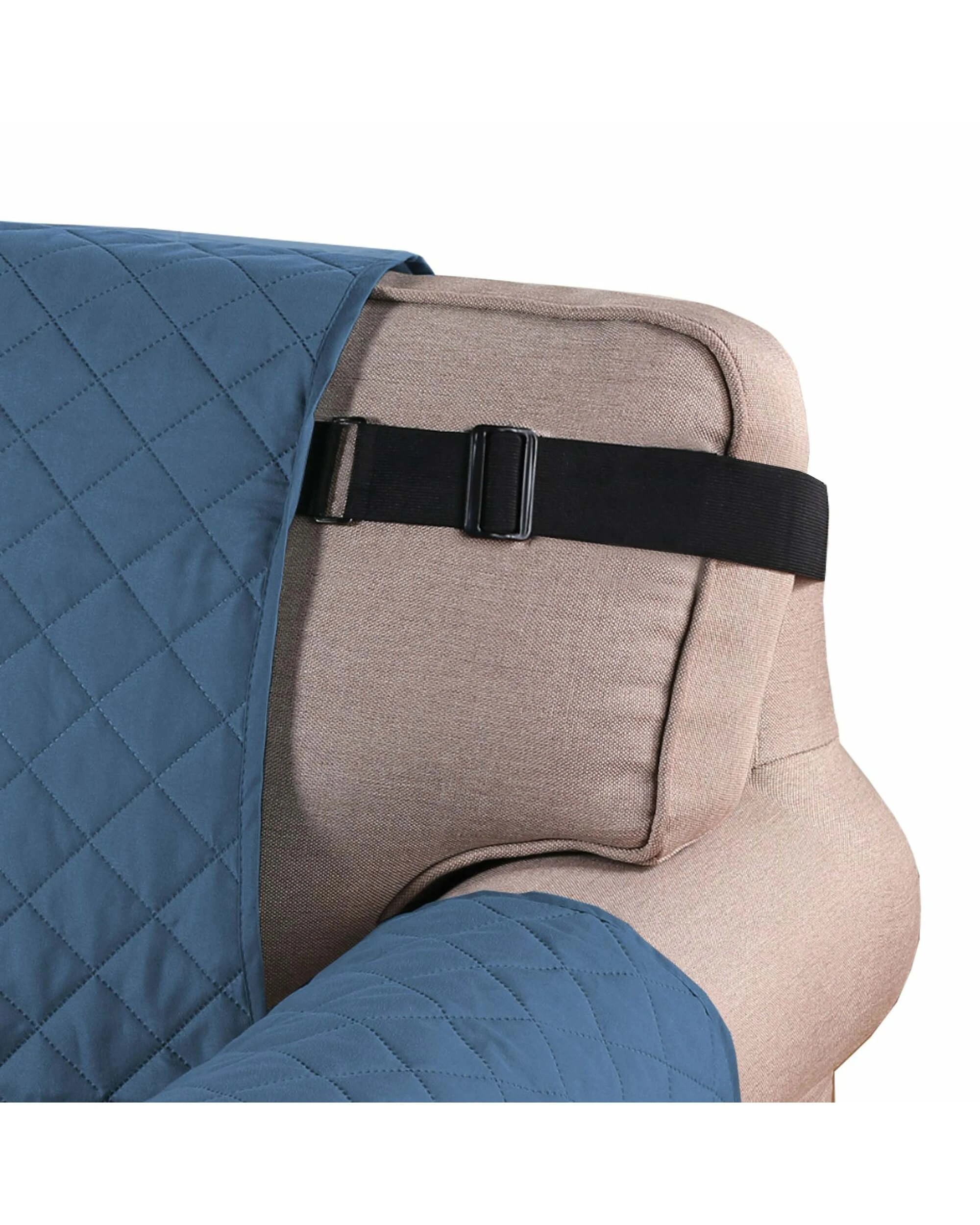 3 Smarcute 3 Seater Quilted Armless Futon Sofa Bed Cover Couch Cushion Cover - Blue, 3 of 5