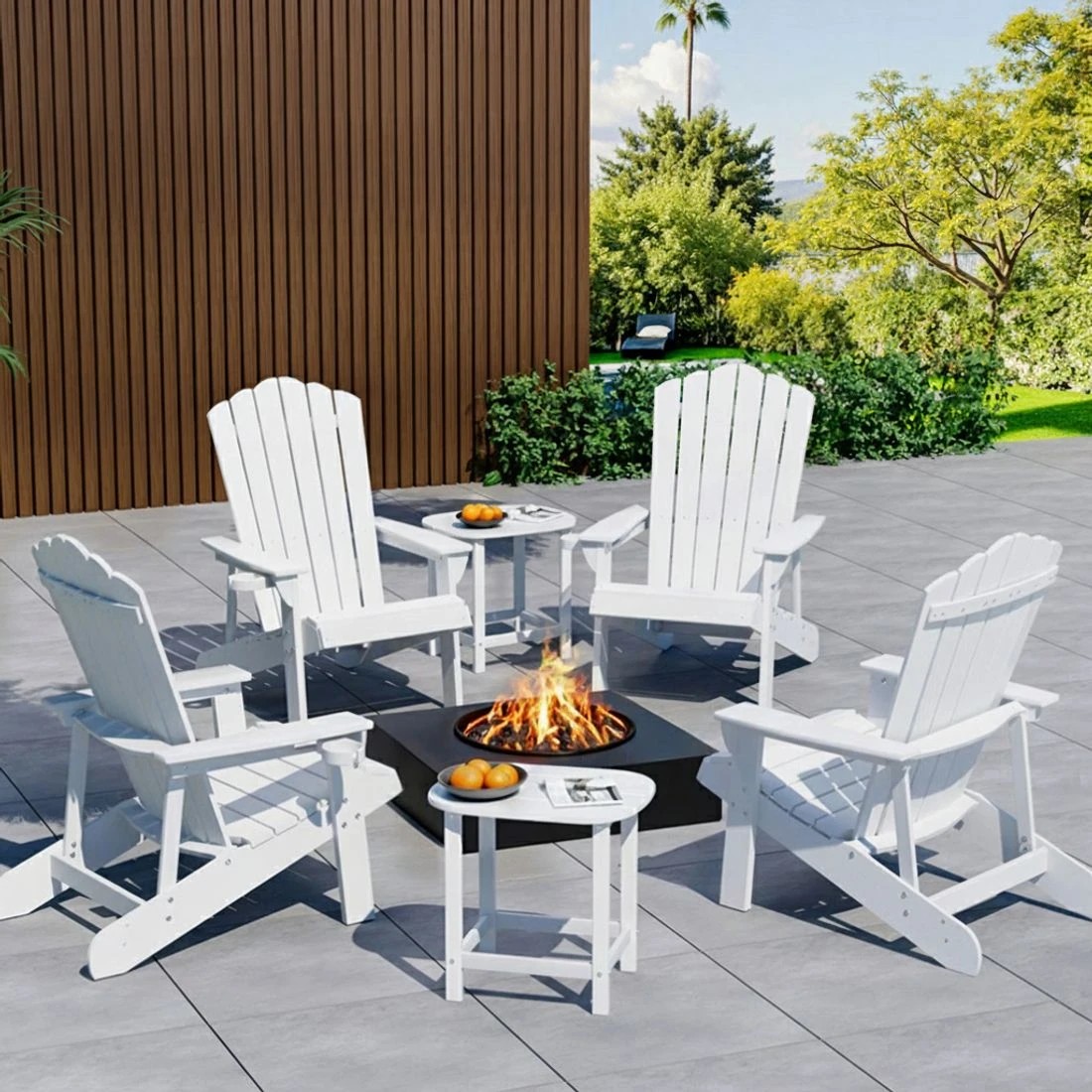 7 Gardeon Outdoor Table and Chairs HDPE Adirondack Beach Chair Sun Lounge Patio Furniture - White, 7 of 7