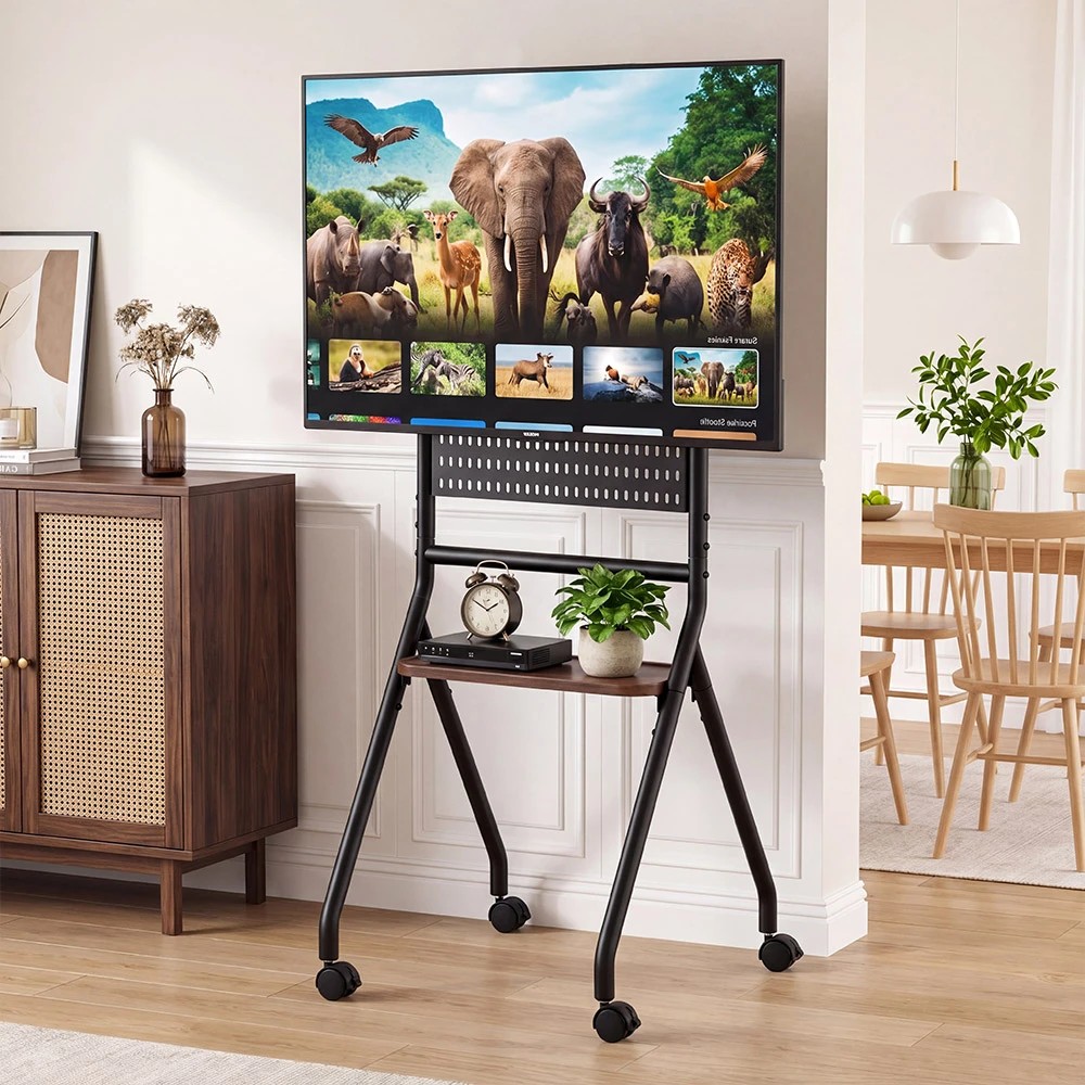 3 ZUNI Rolling TV Stand Mobile TV Cart Shelf Storage Pegboard for 32-65 Inch TVs - Black, 3 of 3