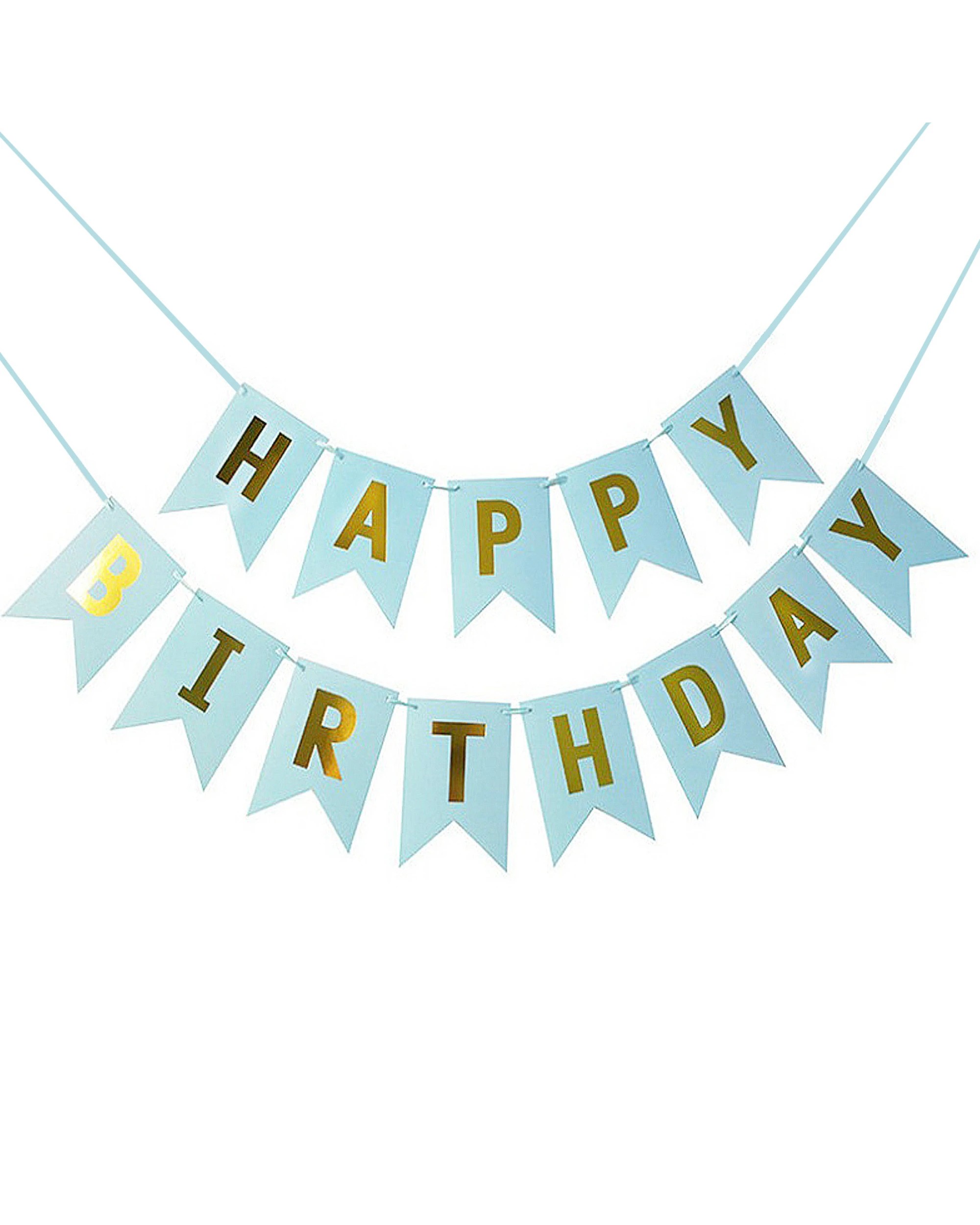 1 Party Maker Light Blue and Gold Happy Birthday Pennant Banner 3.3m - Blue, 1 of 1