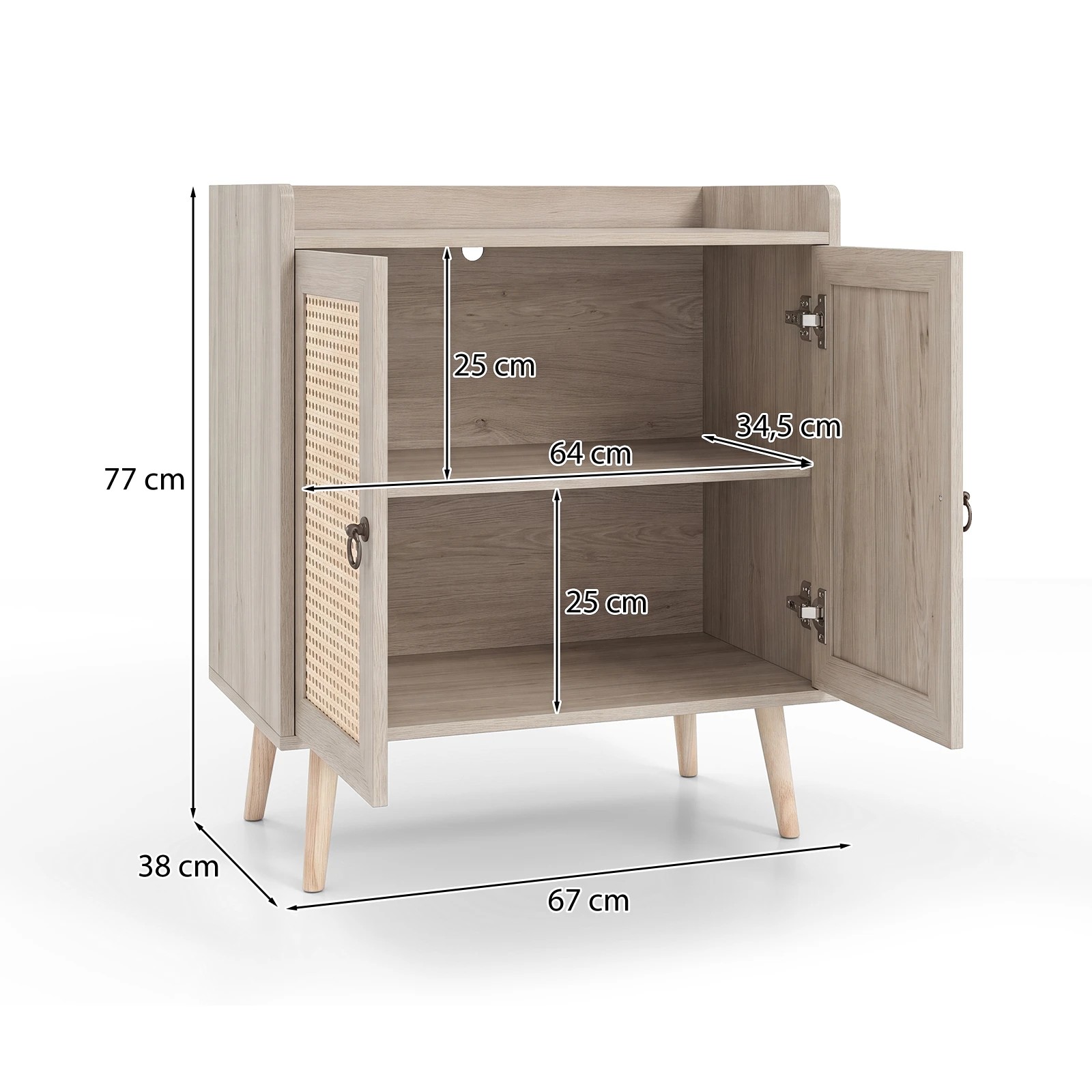 4 Costway Sideboard Buffet Rattan Coffee Bar Cabinet Adjustable Shelf & Pine Wood Legs - Natural, 4 of 5