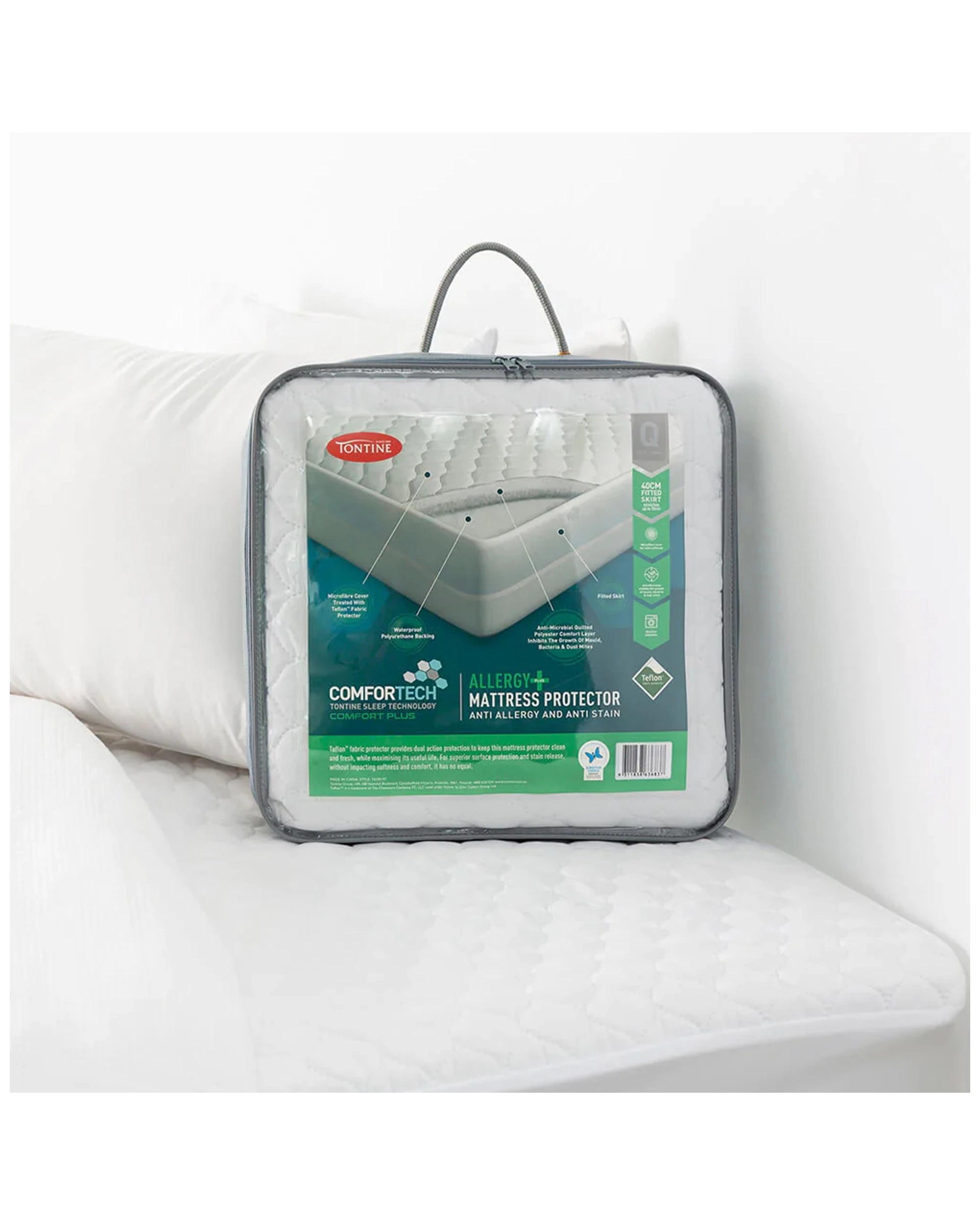 2 Tontine Comfortech Comfort Plus King Bed Anti Allergy Mattress Protector
 - King Bed
 - White, 2 of 3