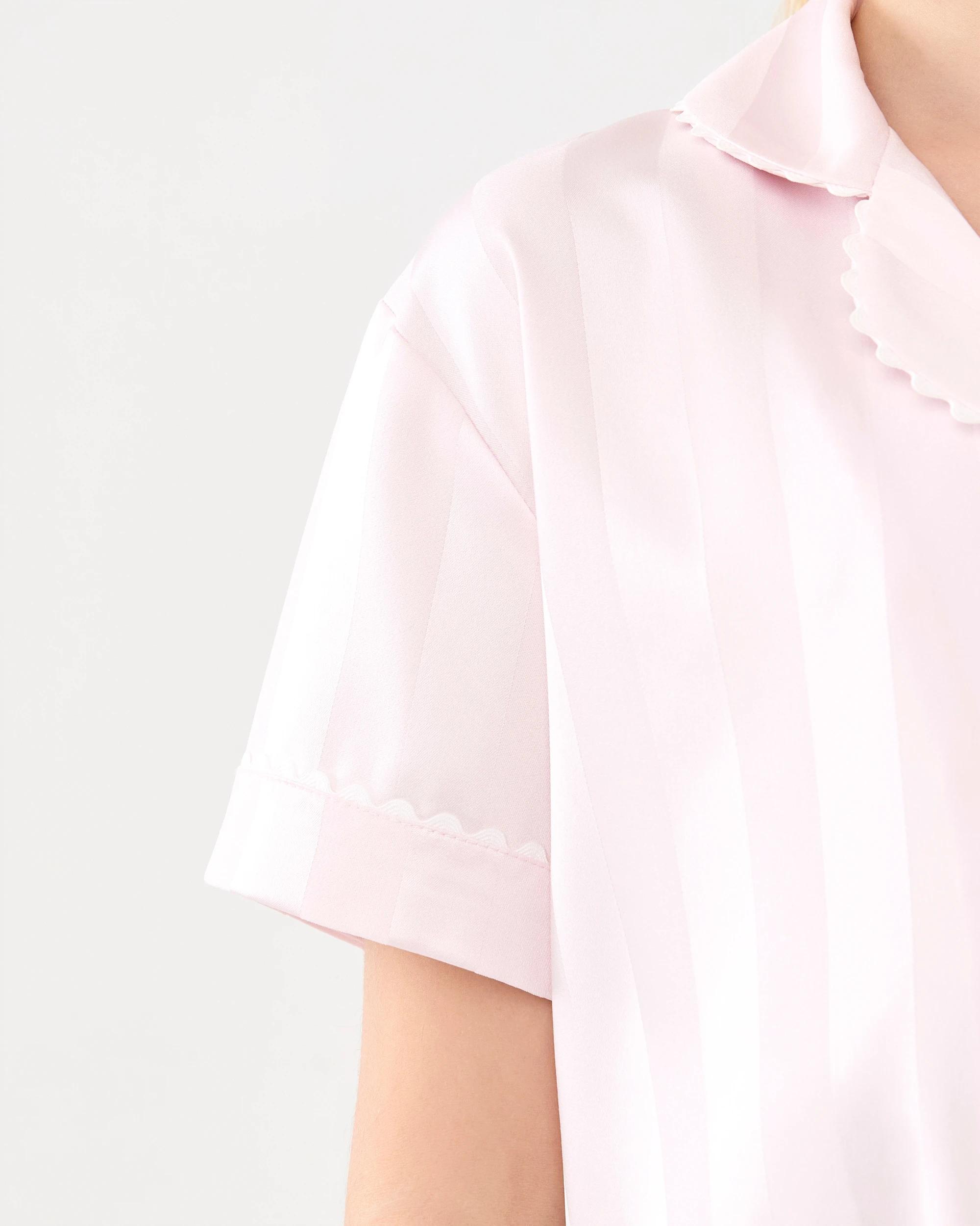 6 Short Sleeve Satin Pyjama and Scrunchie Set Bllet Pink, 6 of 10