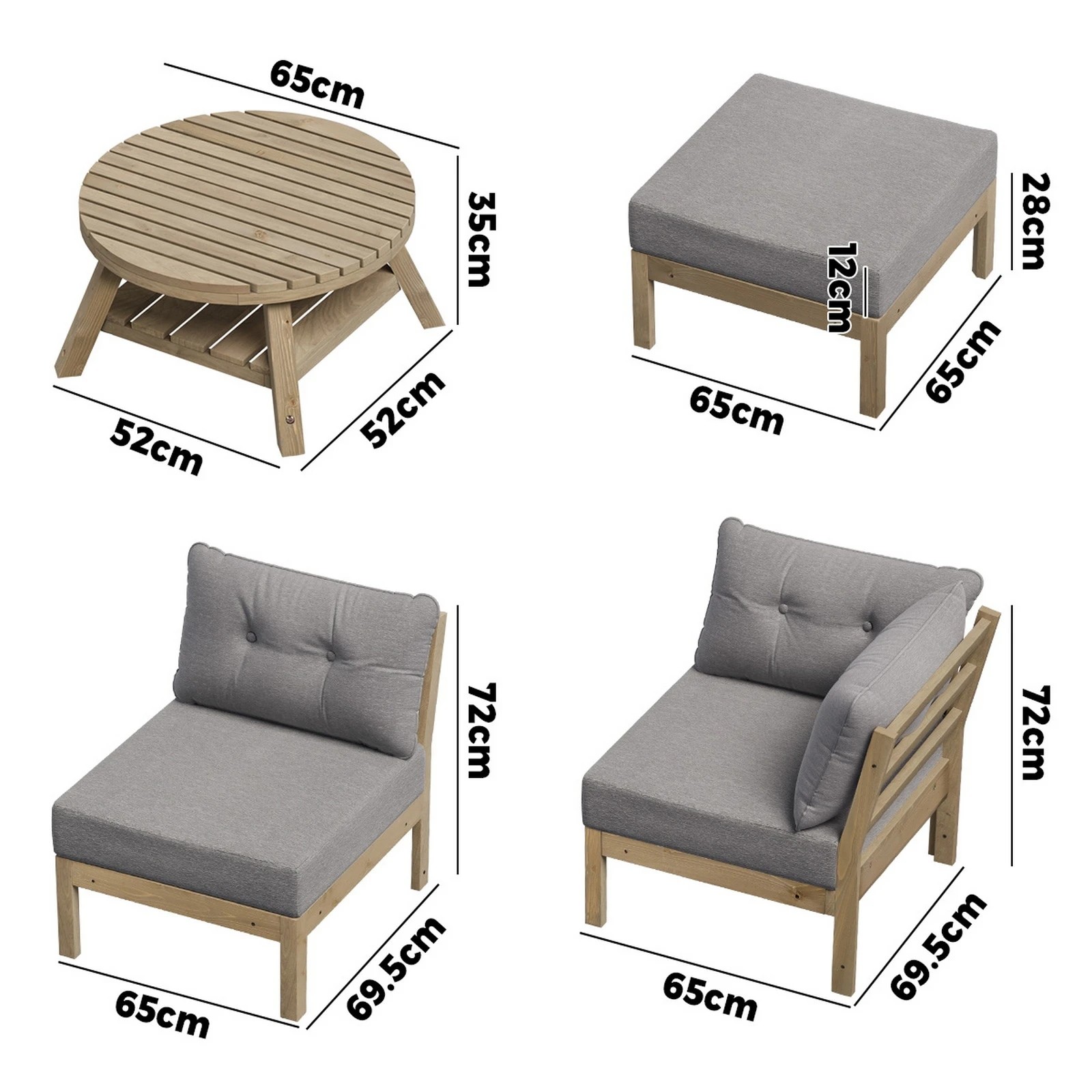 6 Livsip Outdoor Sofa Set 6-piece Lounge Setting Garden Table Chairs
 - Grey, 6 of 9