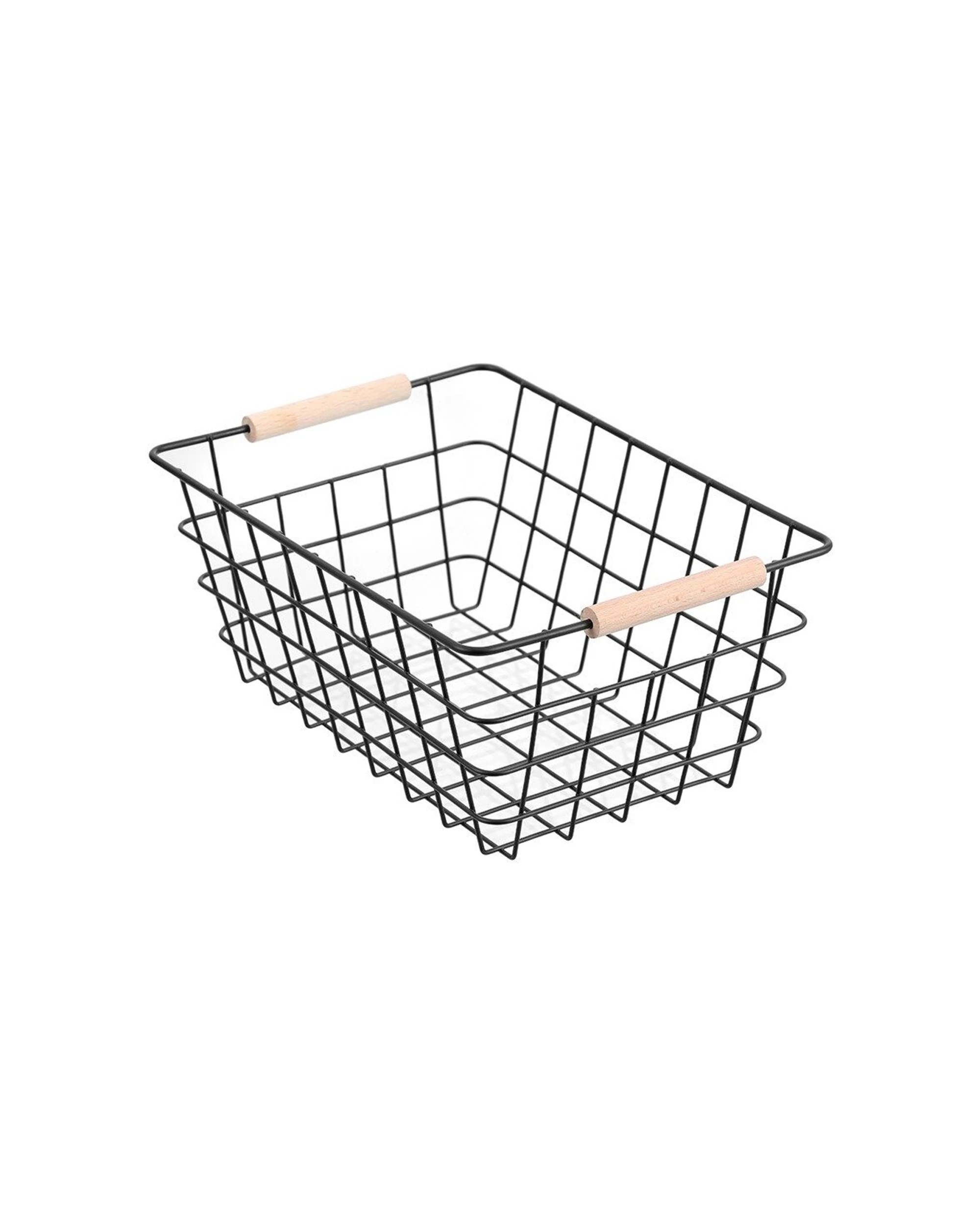 1 Boxsweden Toska Wire Basket Medium Beech Wood Handle Durable 30x22x13.5cm - Multi, 1 of 2