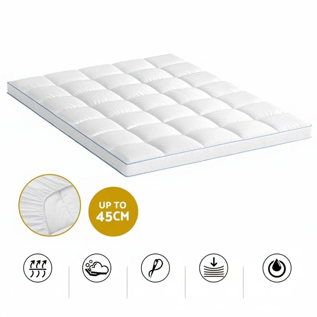 6 Giselle Bedding 1500GSM Bamboo Pillowtop Mattress Topper 10cm Thick Pad for Back Pain Relief - Queen Bed - White, 6 of 7