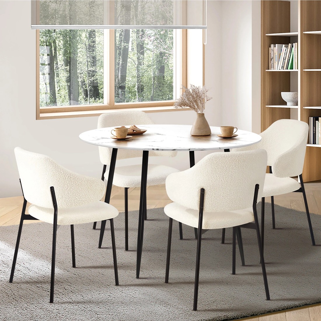 3 Oikiture 110cm Round Dining Table With 4pcs Dining Chairs Accent Sherpa
 - Multi, 3 of 10