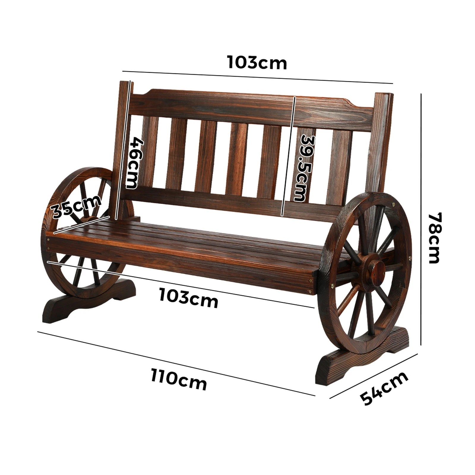 2 Livsip 2 Seater  Outdoor Garden Bench Wooden Wagon Chair - Charcoal, 2 of 10