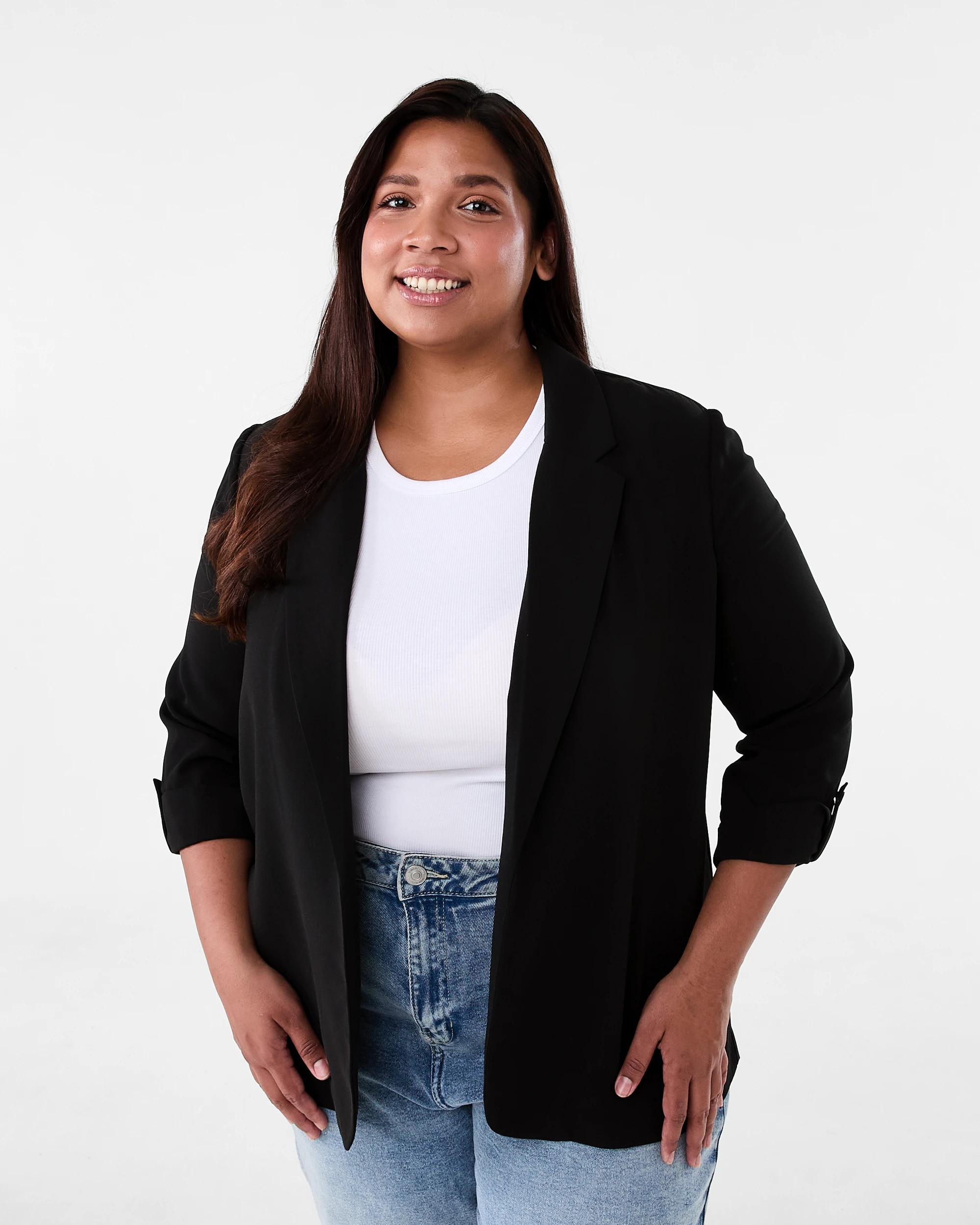 1 Curve Long Sleeve Linen Blend Blazer Black, 1 of 6