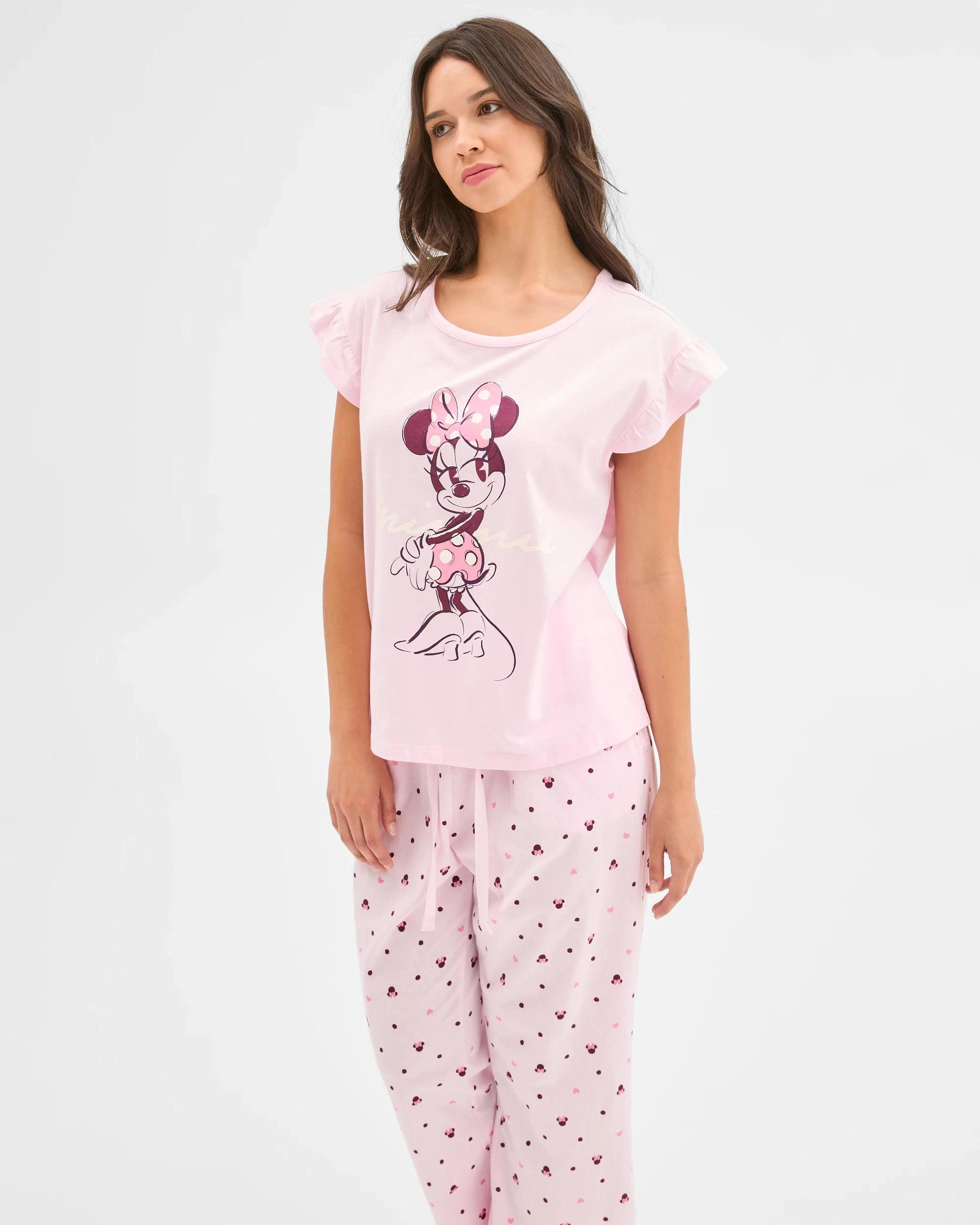 4 Australian Cotton Disney Minnie Mouse Crop Leg Pyjama Set PINK, 4 of 7
