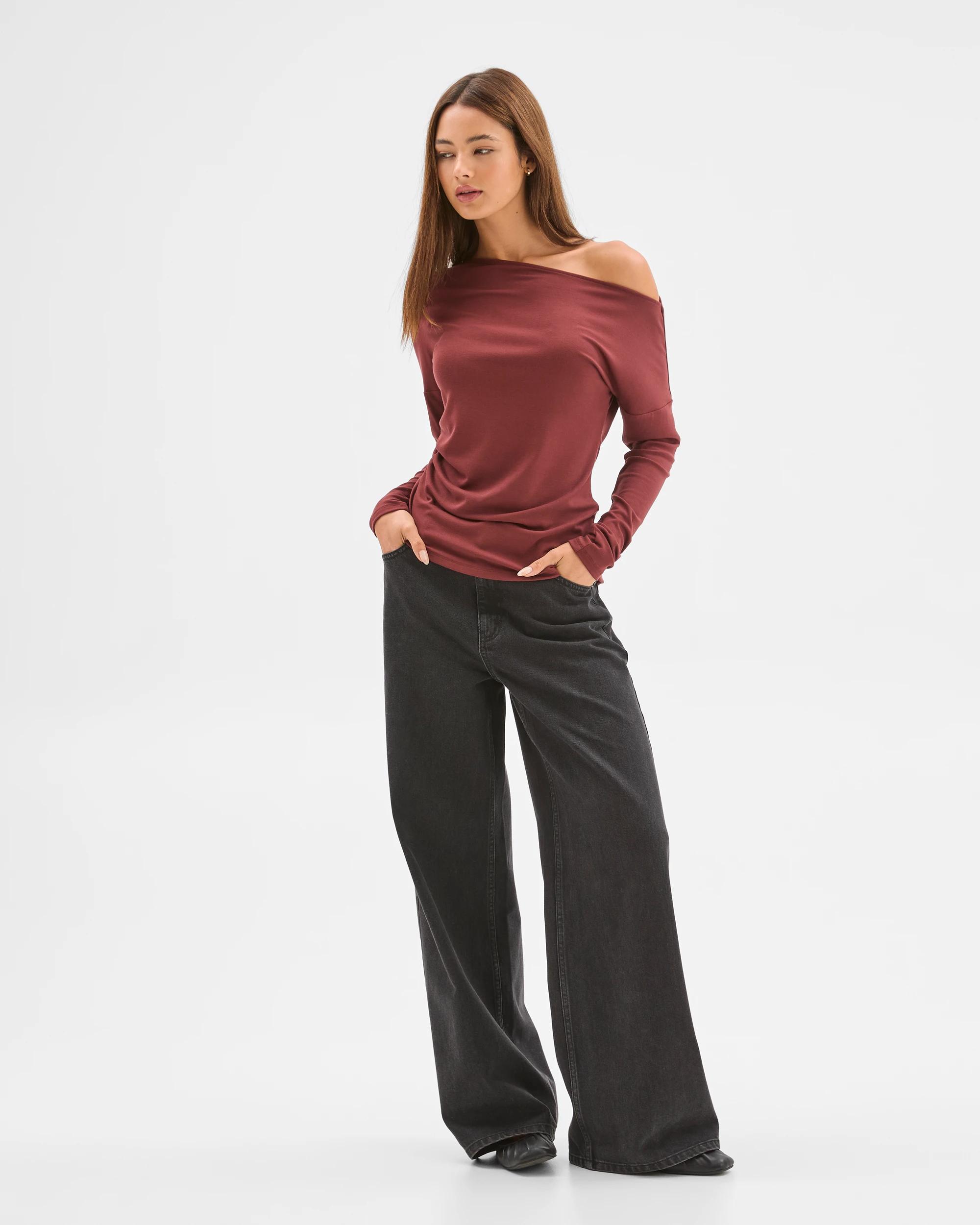 2 Lily Loves Asymmetrical Top MERLOT BURGUNDY, 2 of 5