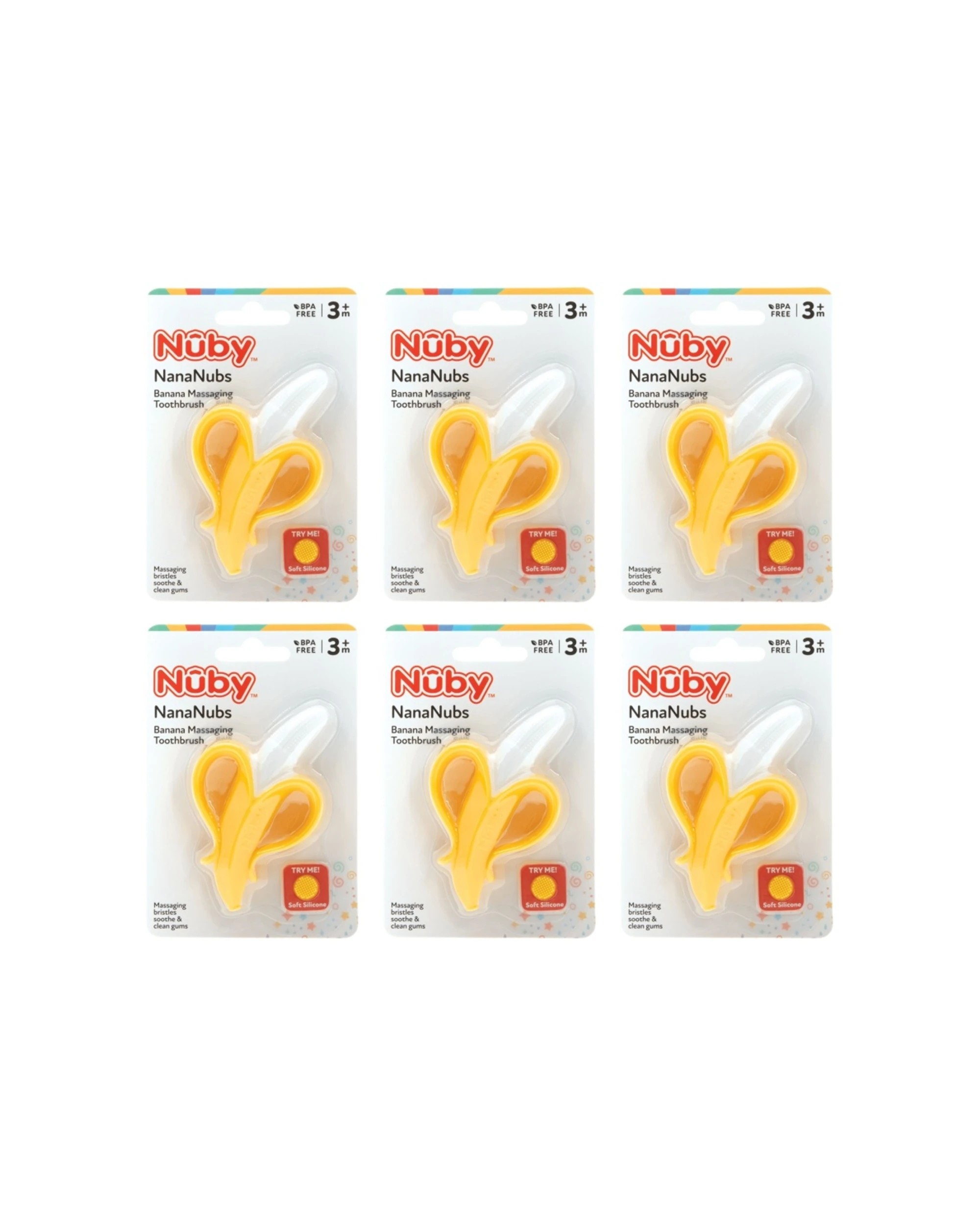 1 Nuby 6pc NanaNubs Banana Gum Massaging Toothbrush Baby Teether - Yellow, 1 of 4