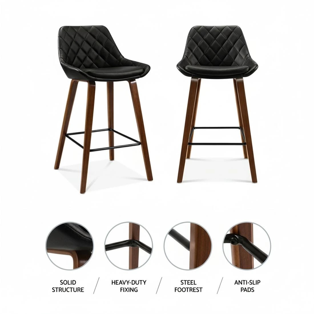 4 Artiss 2x Bar Stools PU Seat - Black, 4 of 5