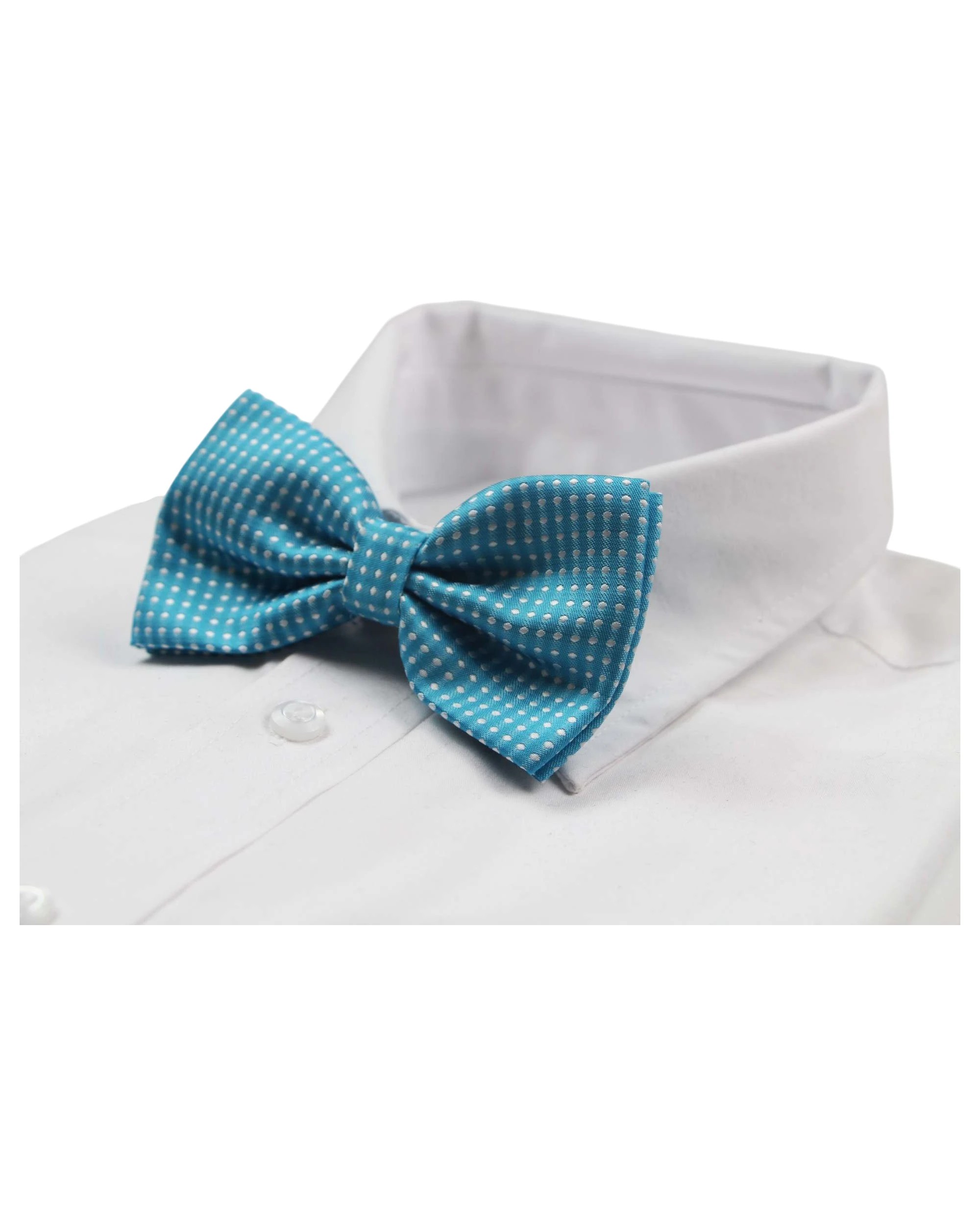 1 Zasel Mens Light Blue Plain Coloured Bow Tie With White Polka Dots, 1 of 3