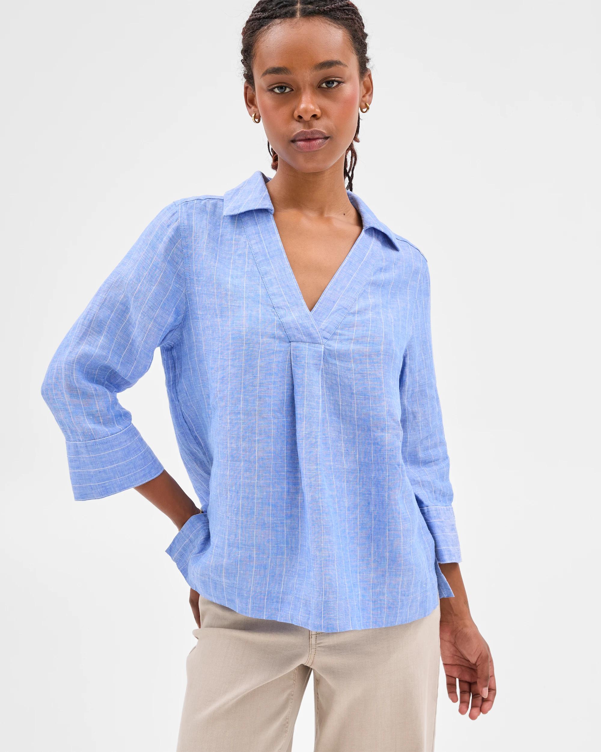 5 Target Petites European Linen Popover Shirt BOLD BLUE STRIPE, 5 of 8