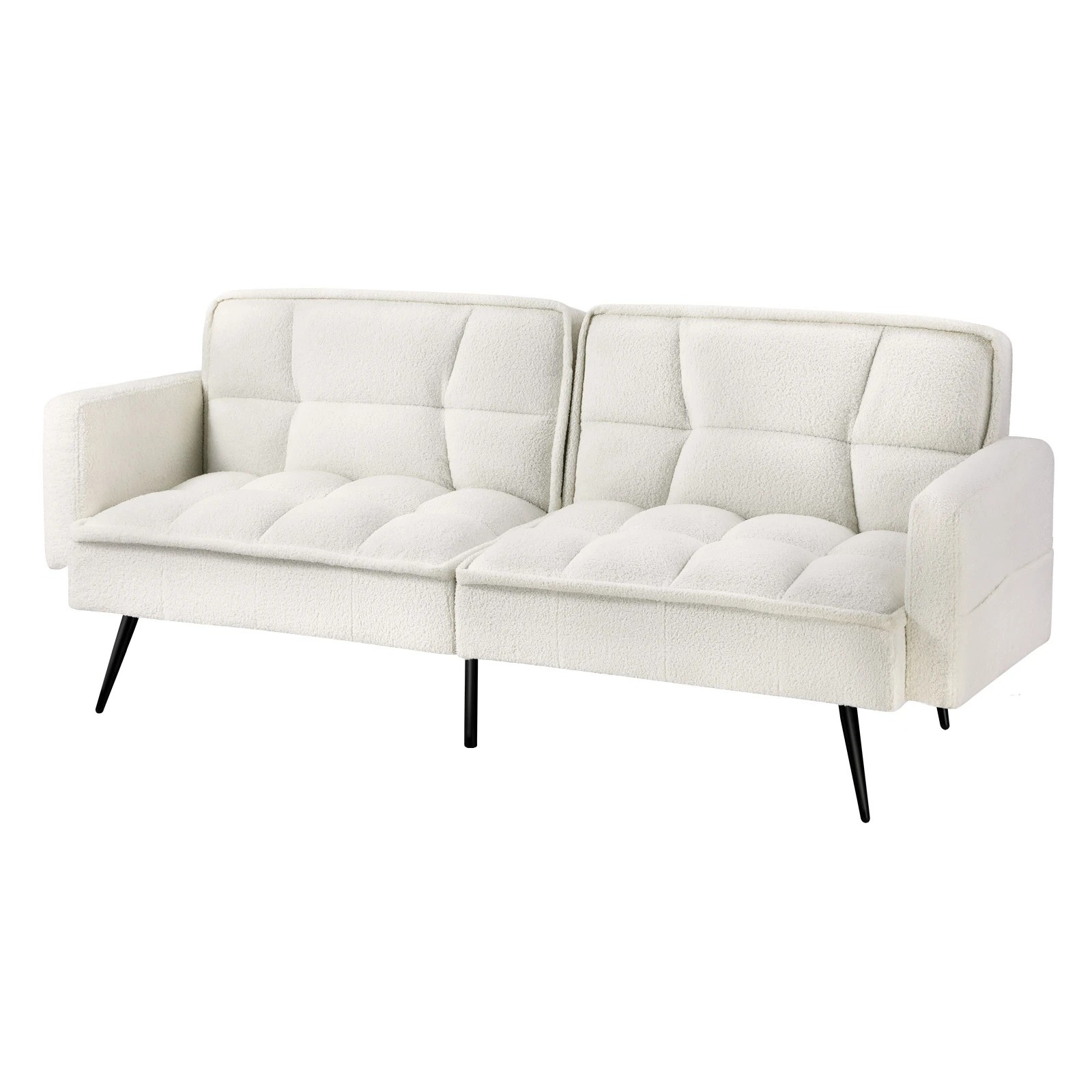 1 Oikiture 3-seater Sofa Bed Convertible Boucle Sherpa Lounge Couch Recliner
 - White, 1 of 10
