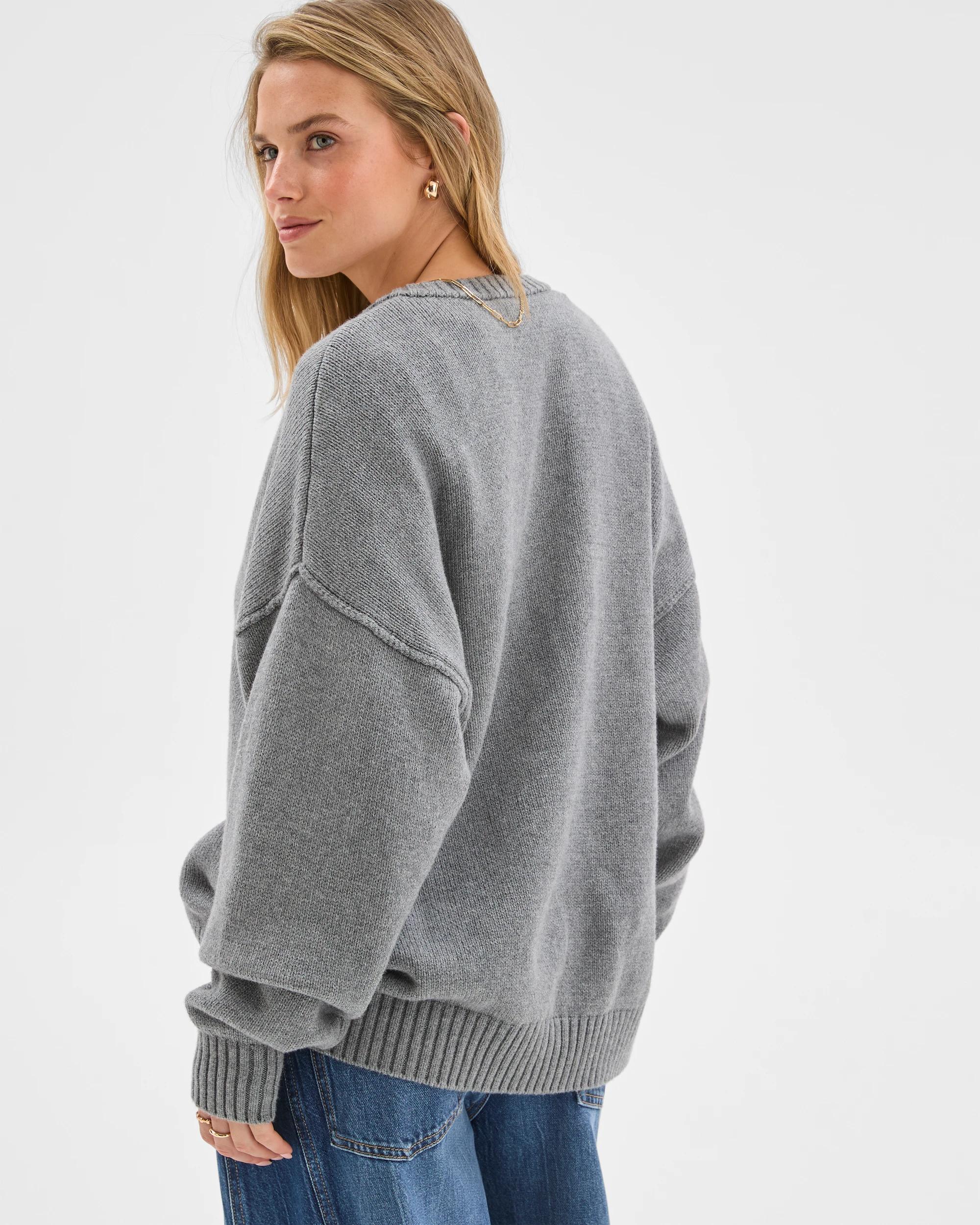 7 Lily Loves Australian Cotton Blend Deep V-Neck Jumper GREY MARLE, 7 of 7